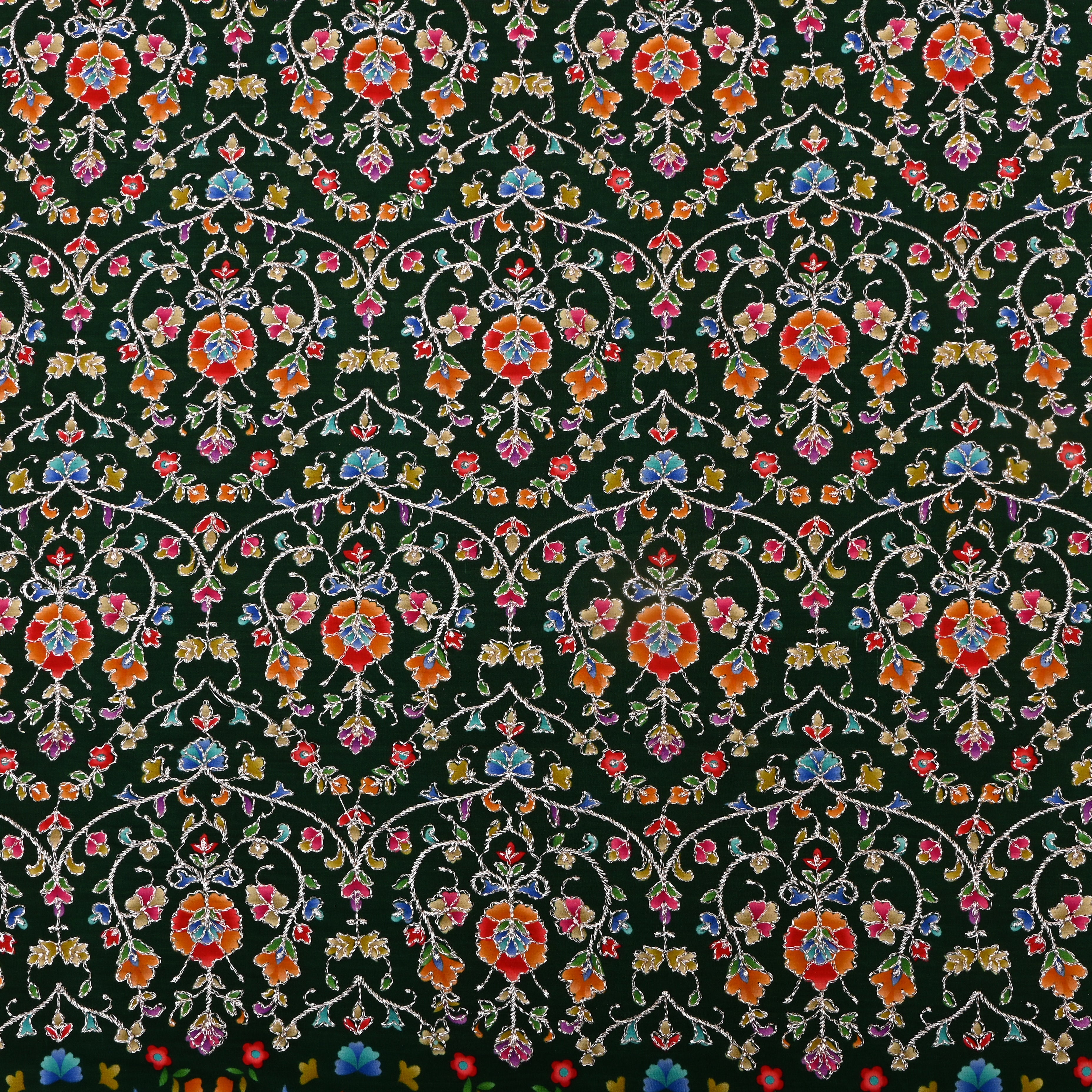 Dark Green Organza Fabric With Embroidery