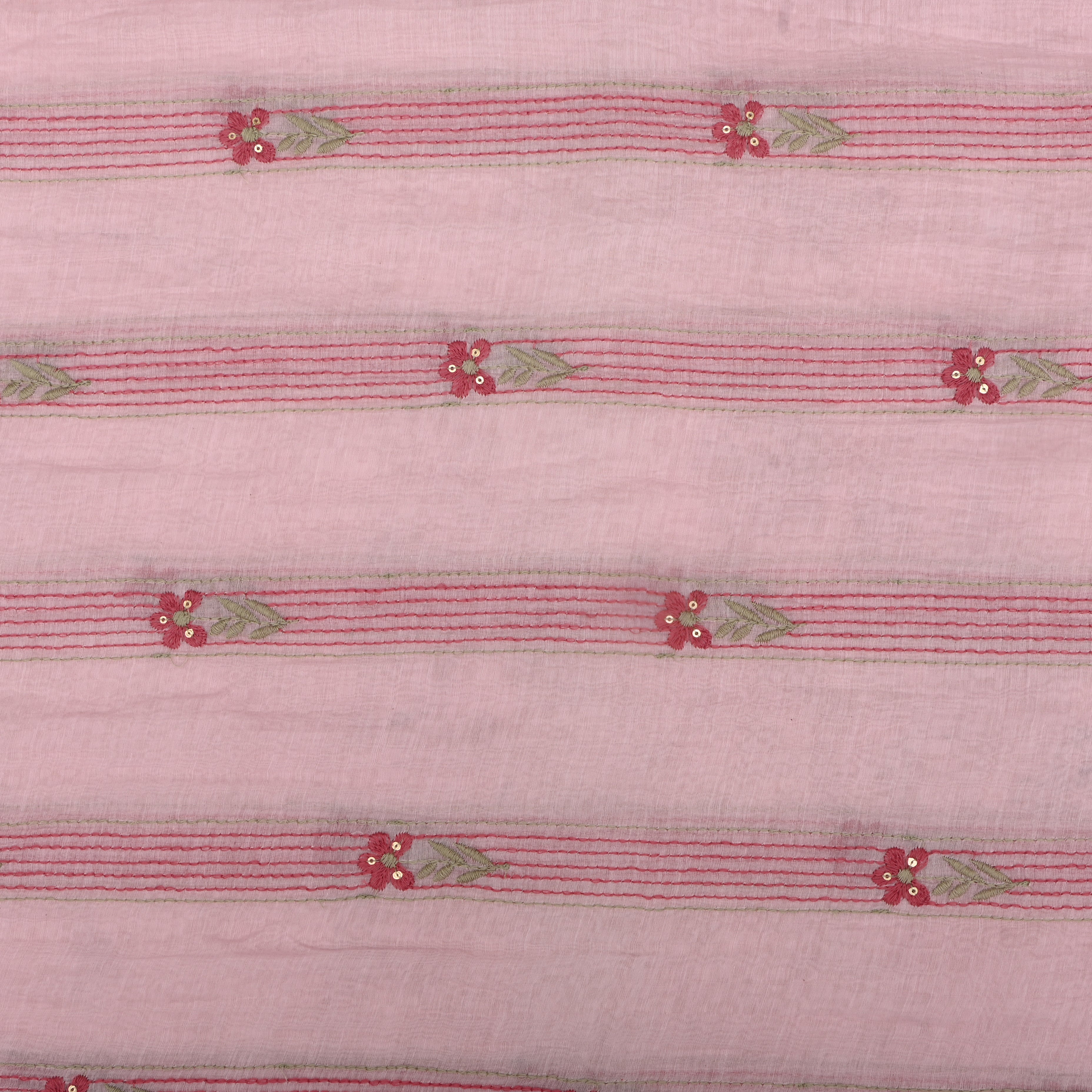 Baby Pink Chanderi Fabric With Thread Embroidery
