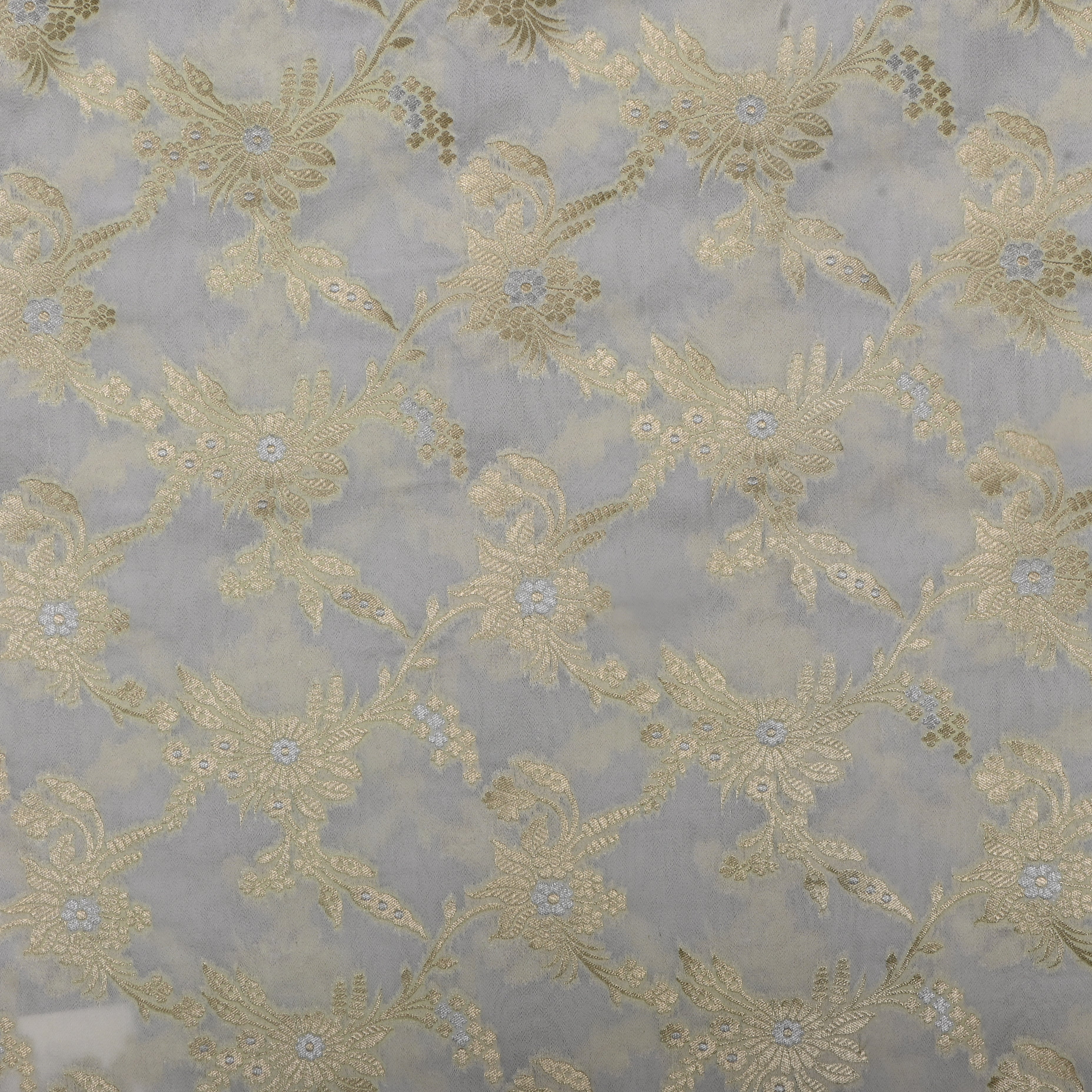 Banana Ice-Cream Banarasi Fabric With Floral Jaal