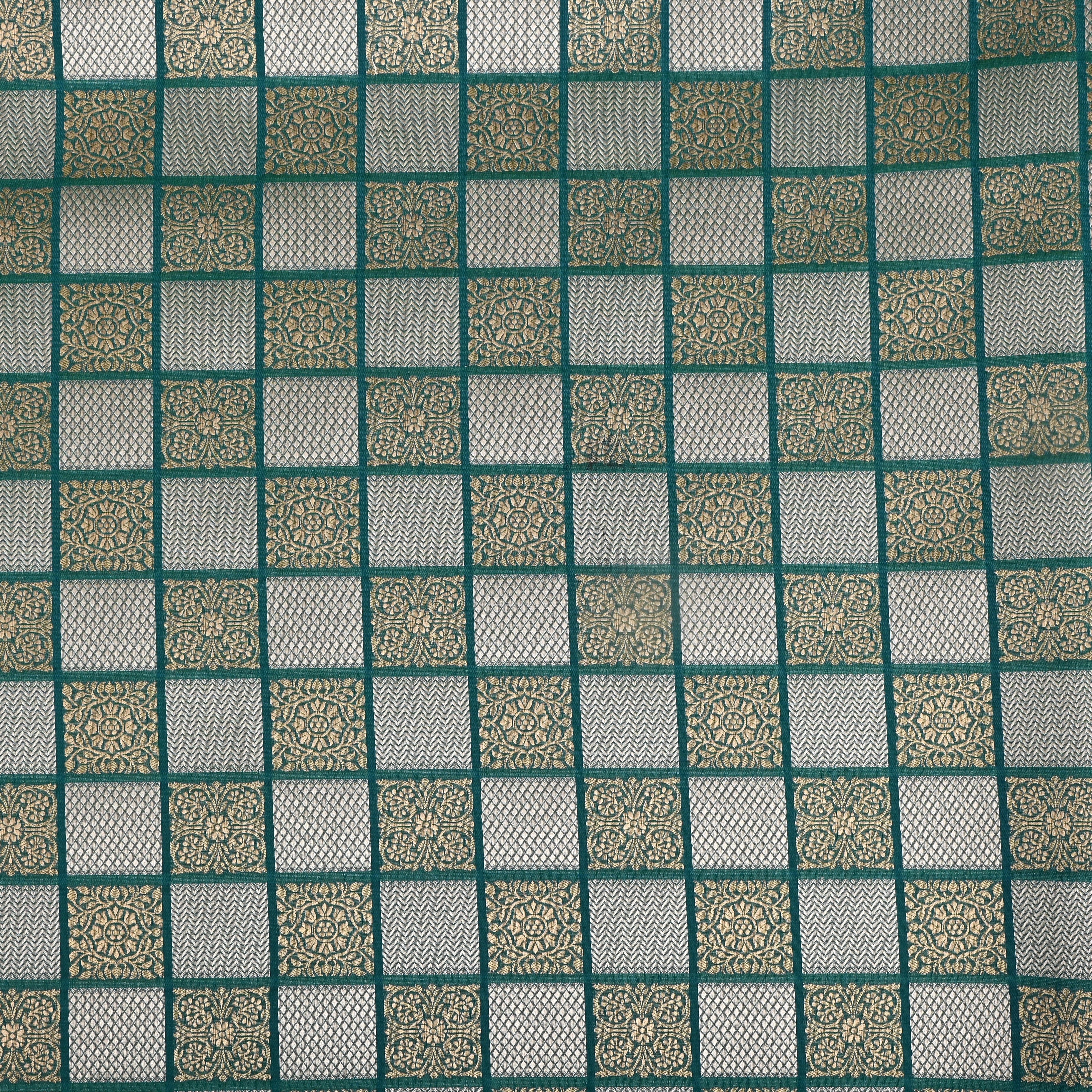 Shamrock Green Banarasi Fabric With Checked Pattern
