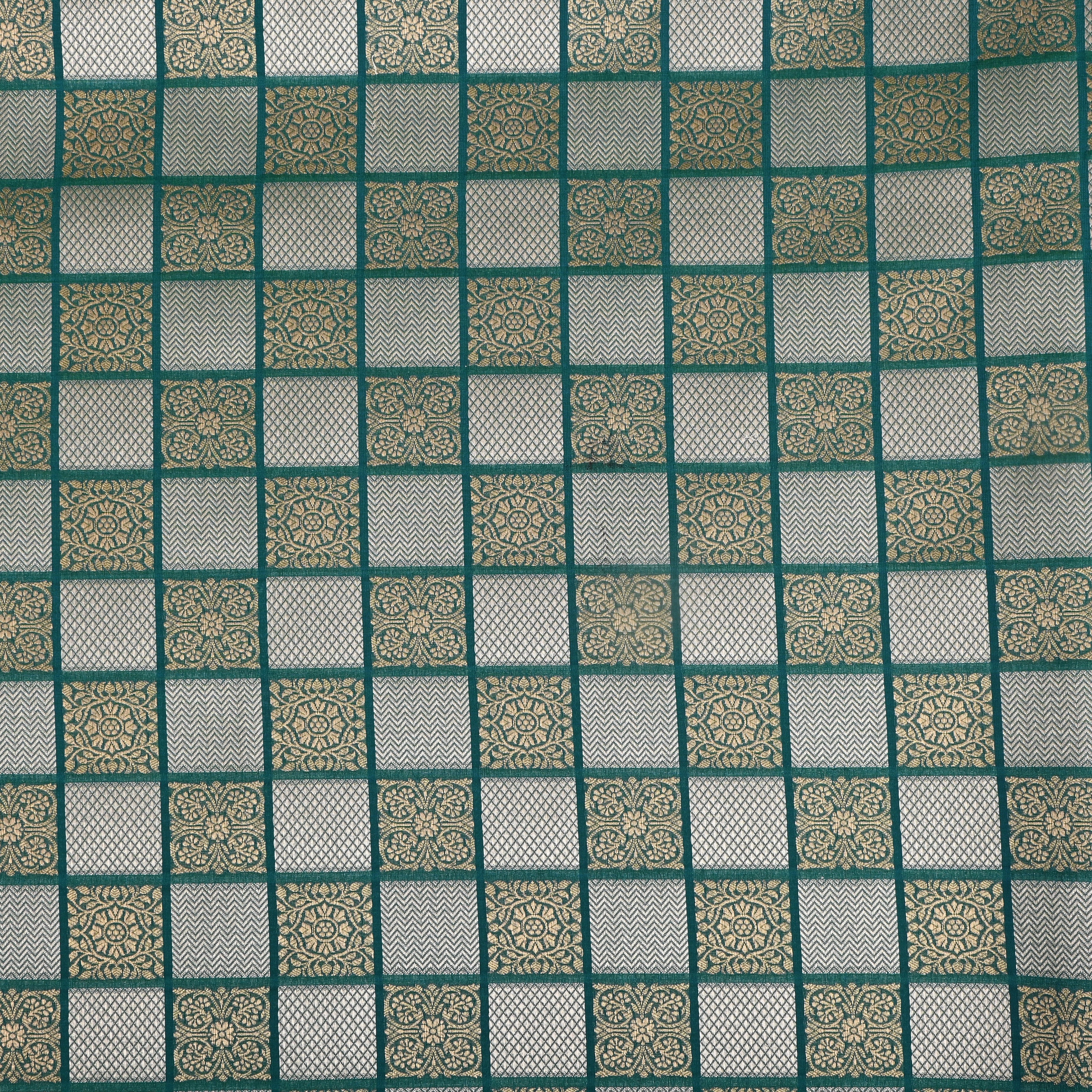 Shamrock Green Banarasi Fabric With Checked Pattern
