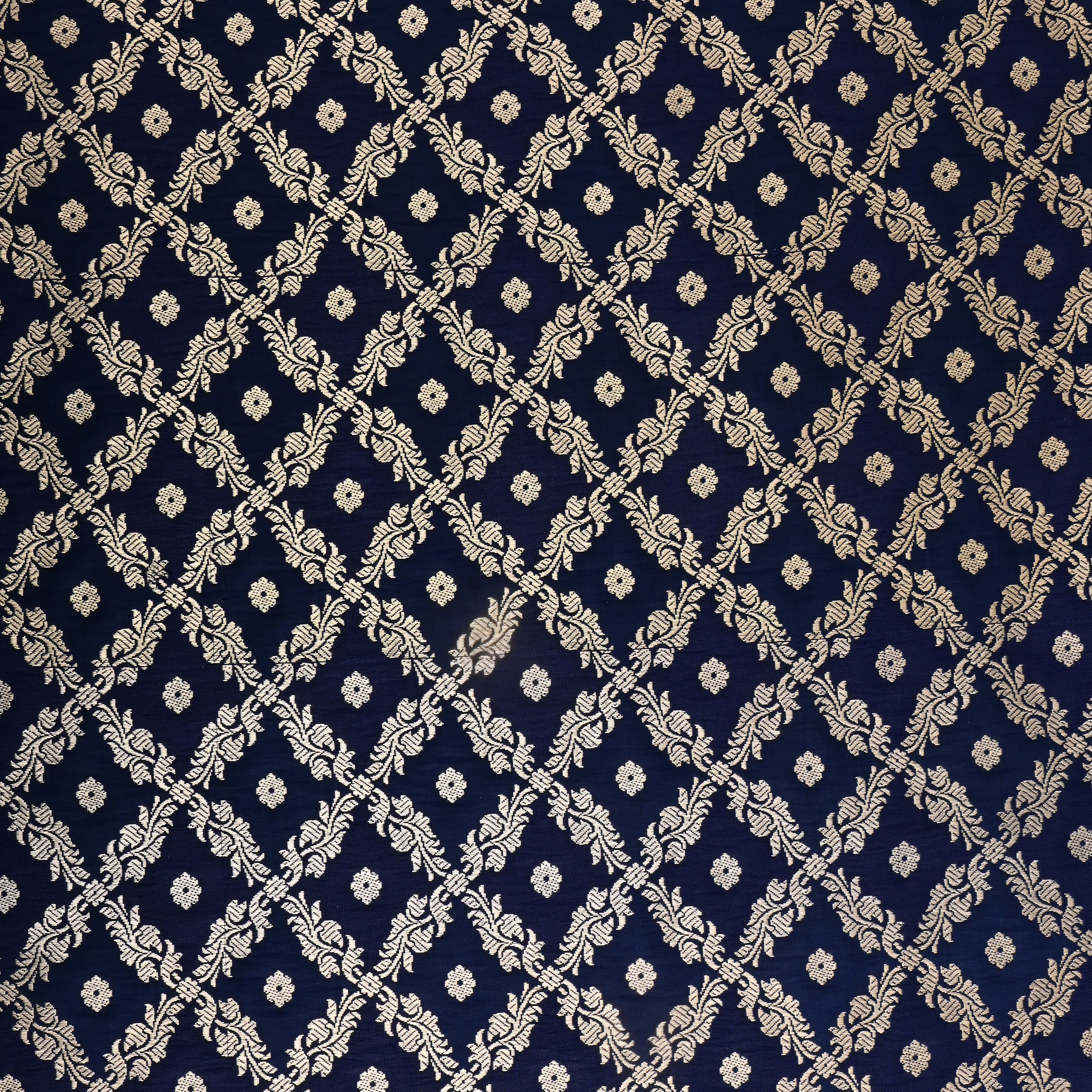 Berry Blue Banarasi Fabric With Checks Pattern
