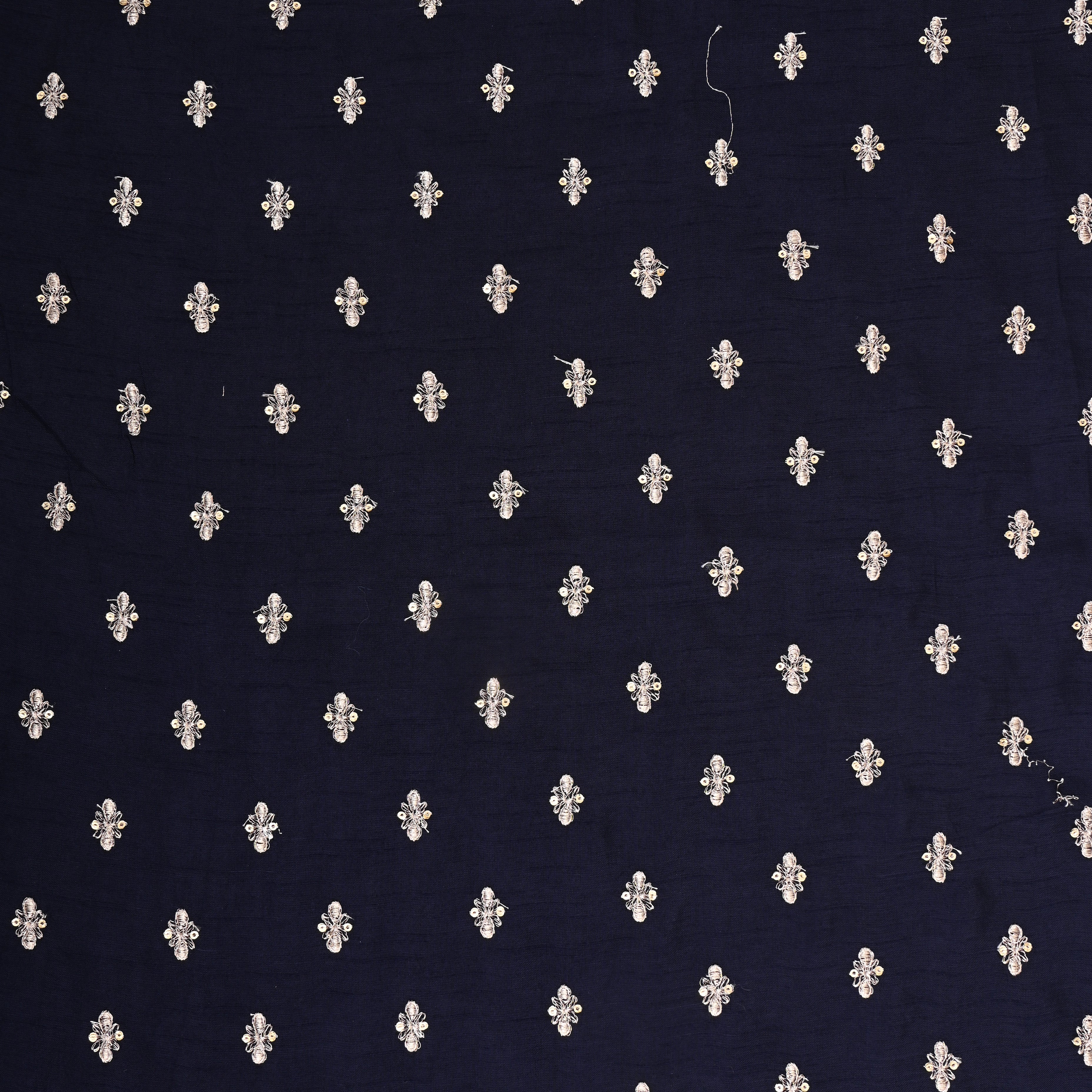Dark Navy Blue Silk Fabric With Sequins Butti'S