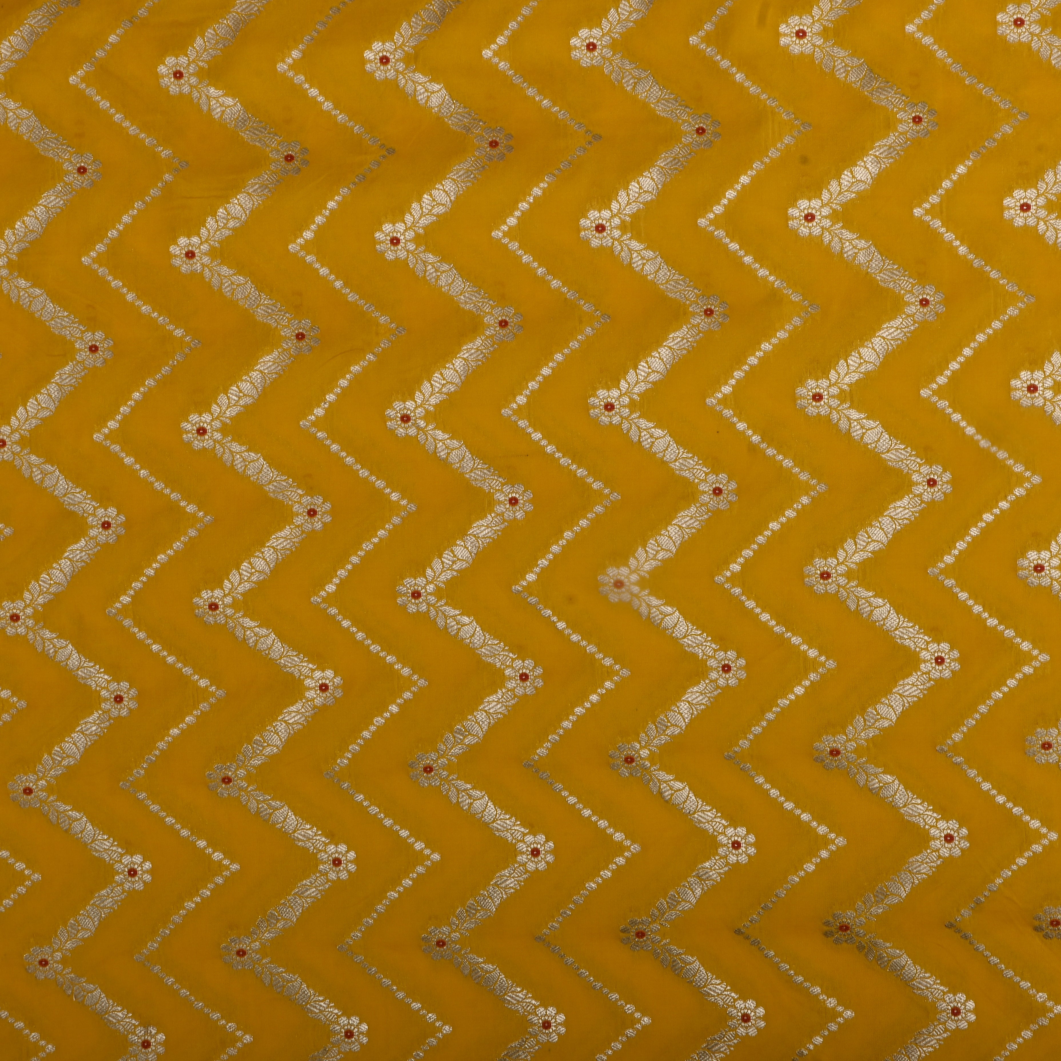 Mustard Yellow Jamawar Silk Fabric