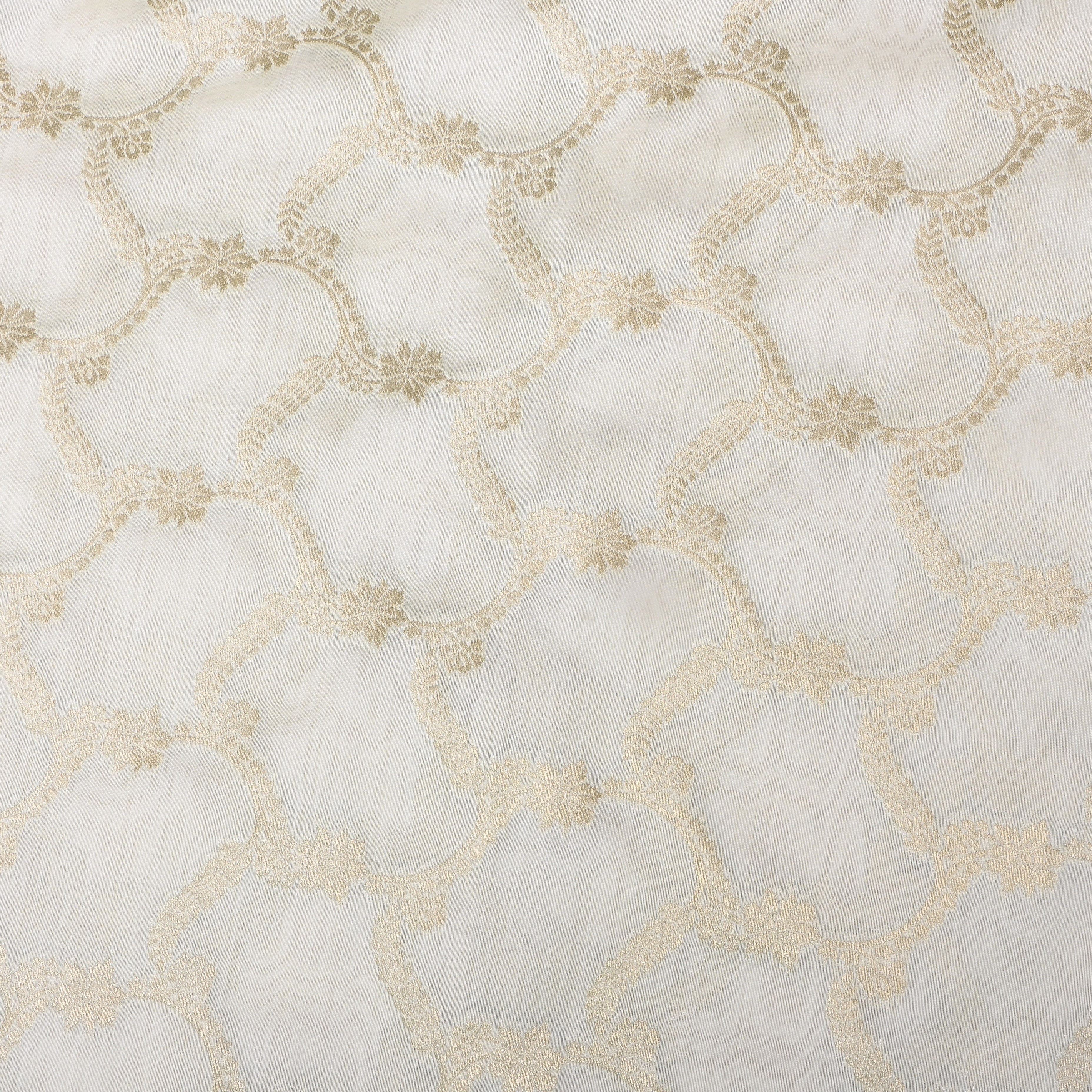 Off-White Golden Zari Dupion Silk Fabric