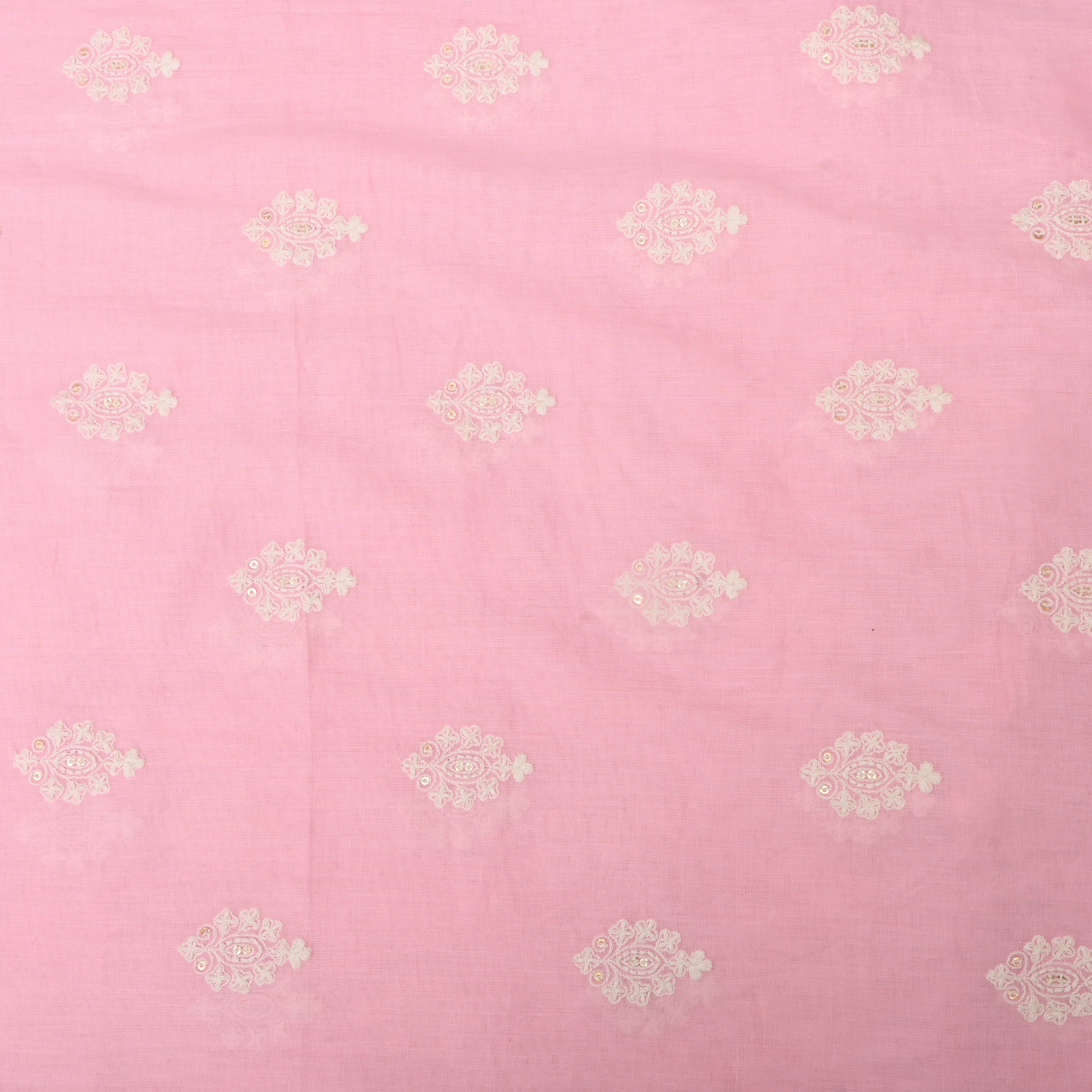 Taffy Pink Thread Embroidered Floral Cotton Fabric