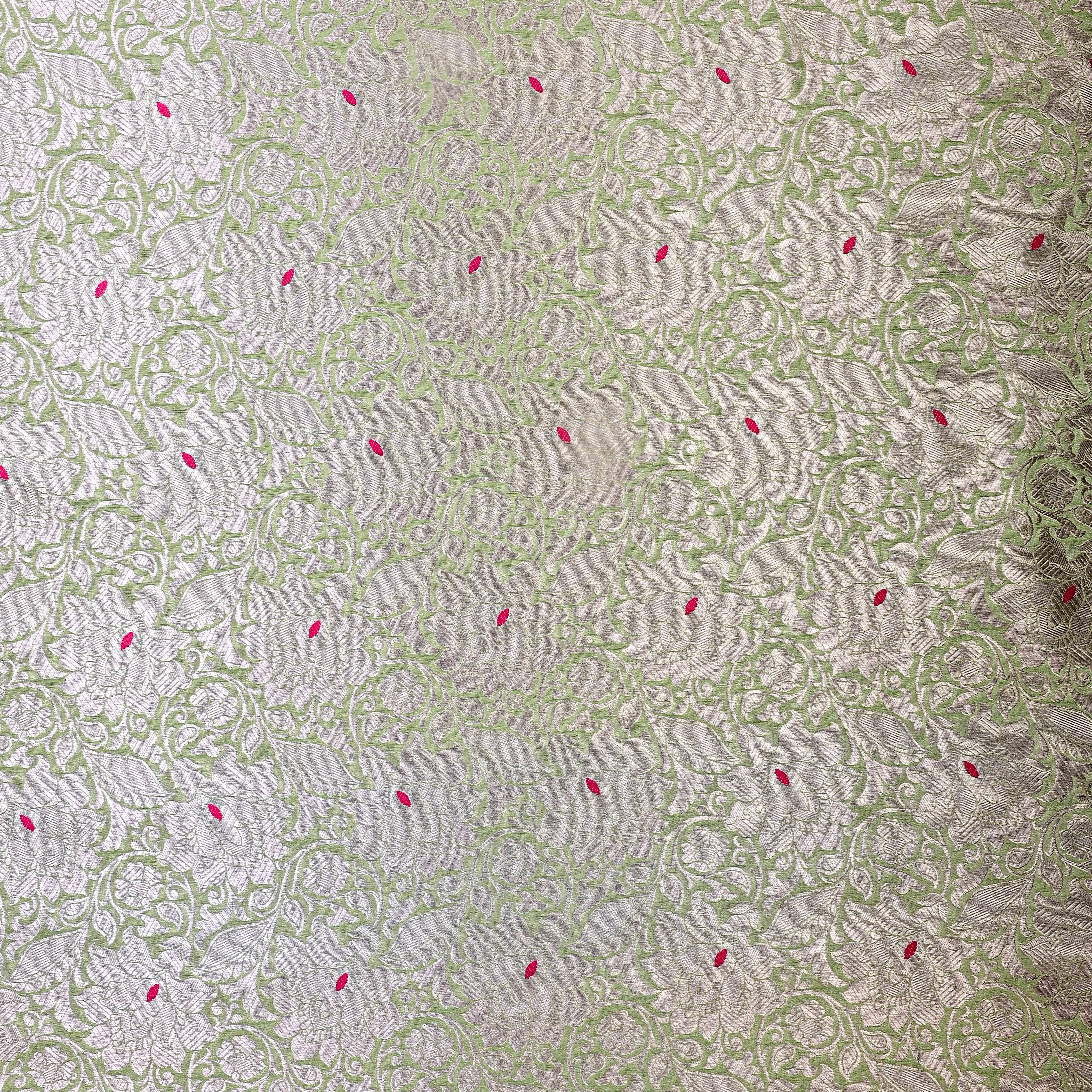 Pista Green Banarasi Fabric With Silver Zari