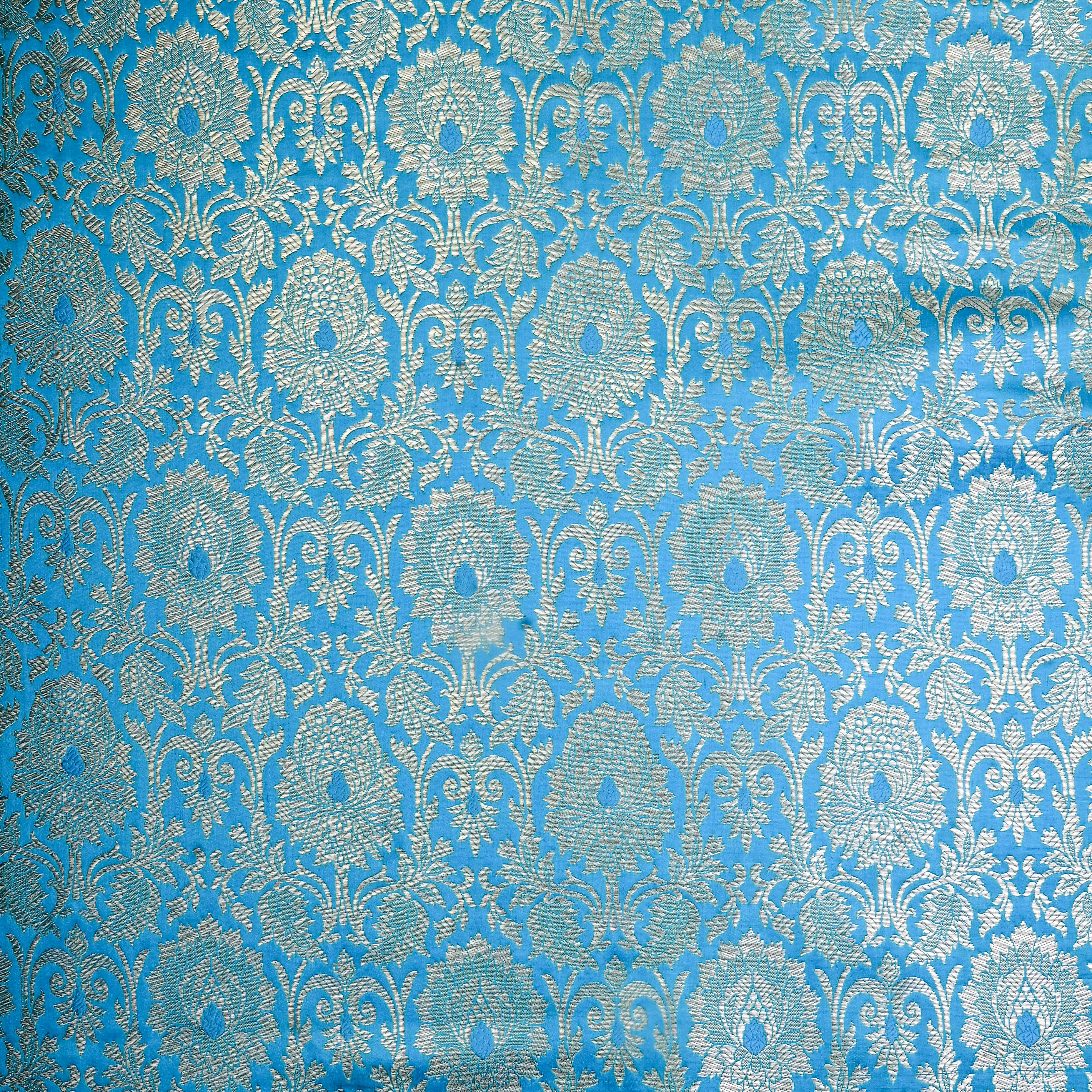 Sky Blue Banarasi Fabric With Silver Zari