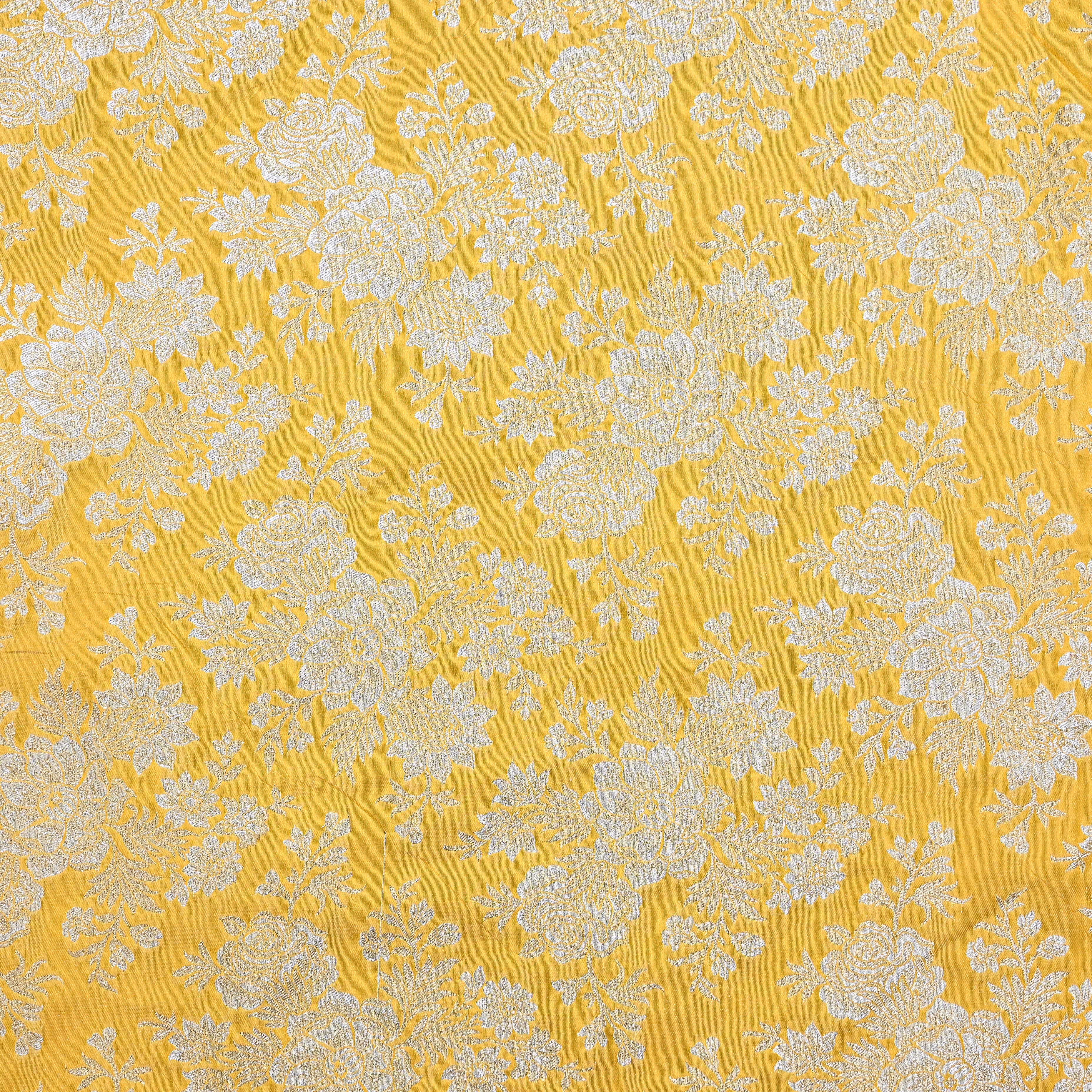 Mustard Yellow Banaras Fabric With Floral Jaal