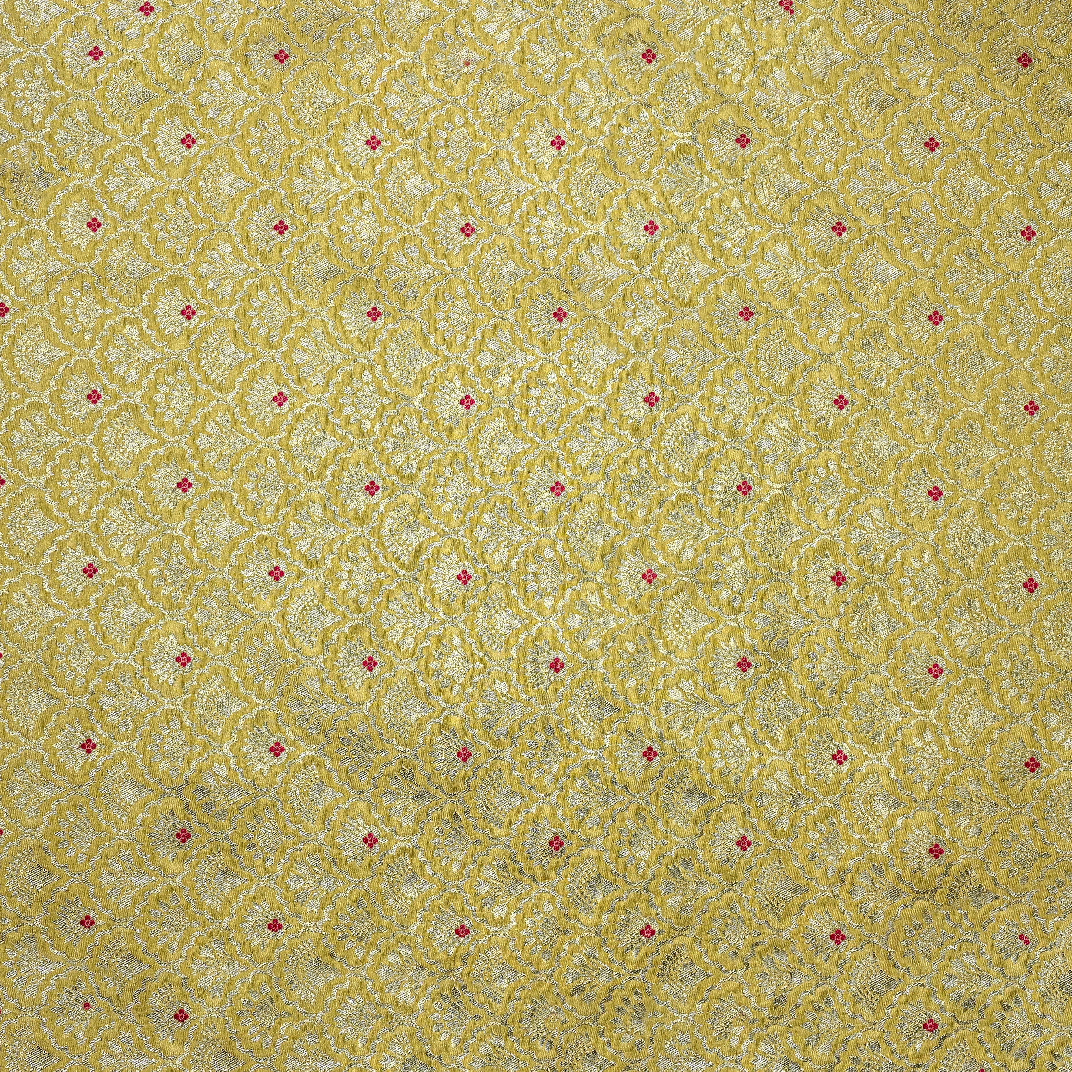 Mellow Yellow Banaras Fabric With Zari Weaving