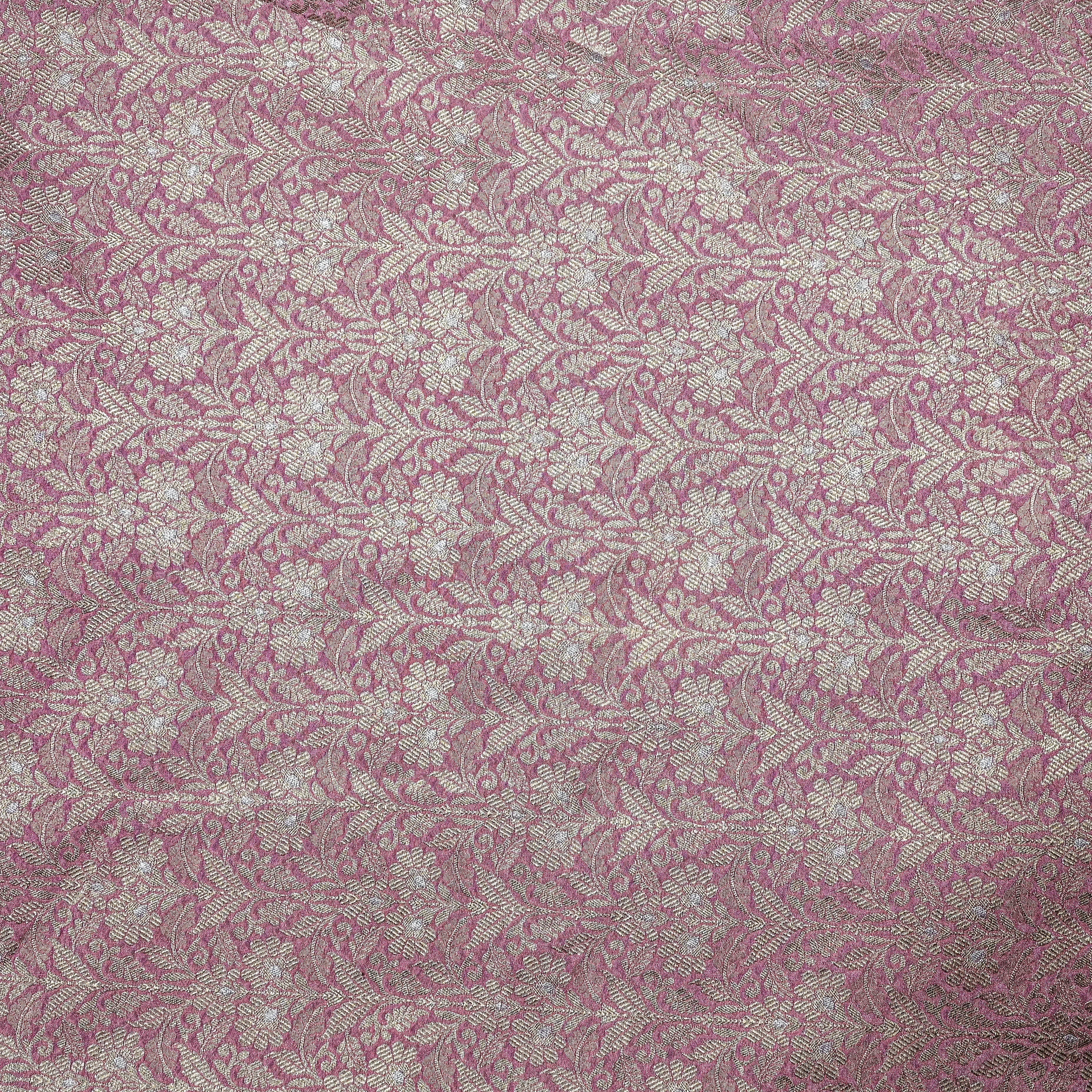 Flamingo Pink Jamawar Silk With Floral Zari Weaving