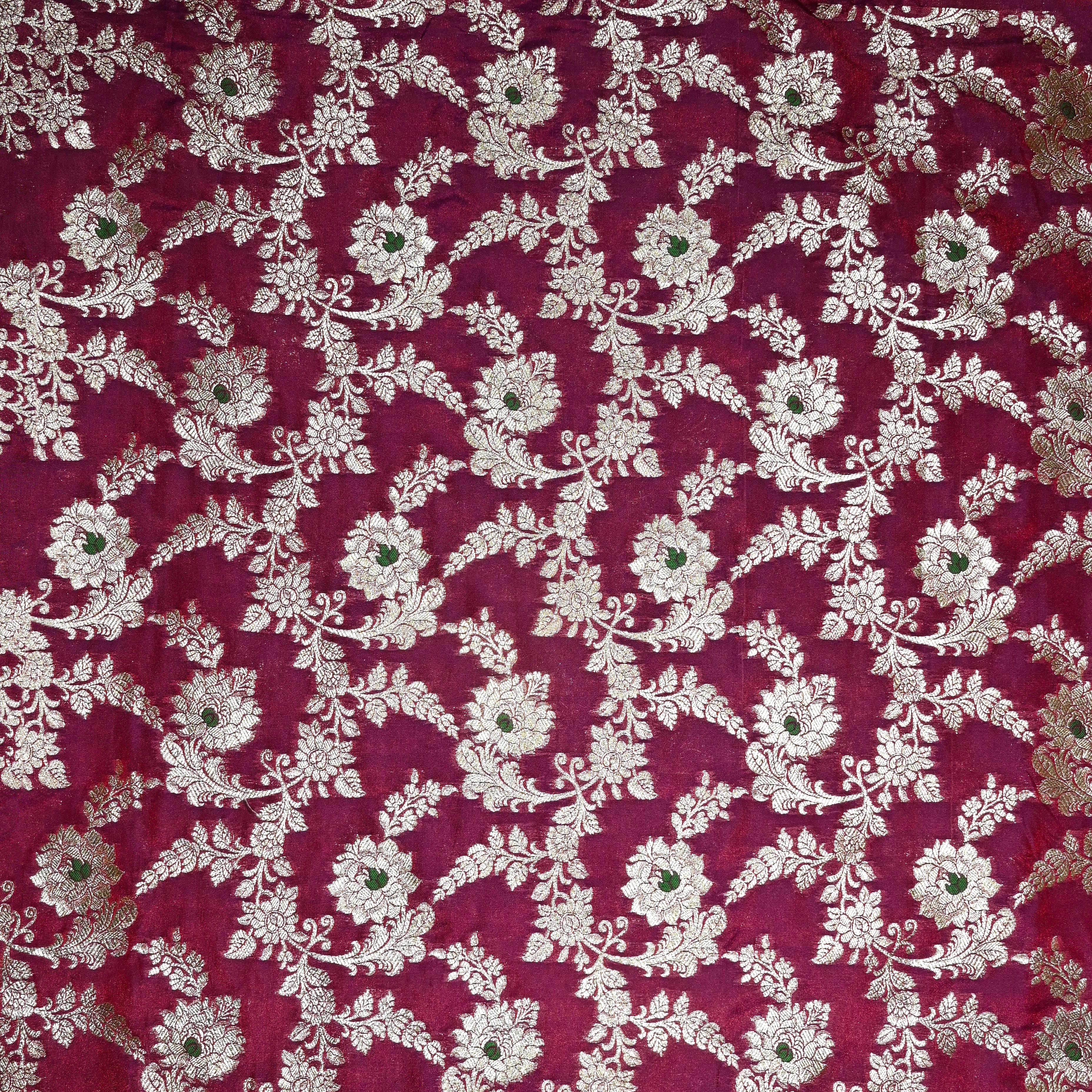 Magenta Purple Banaras Fabric With Floral Jaal