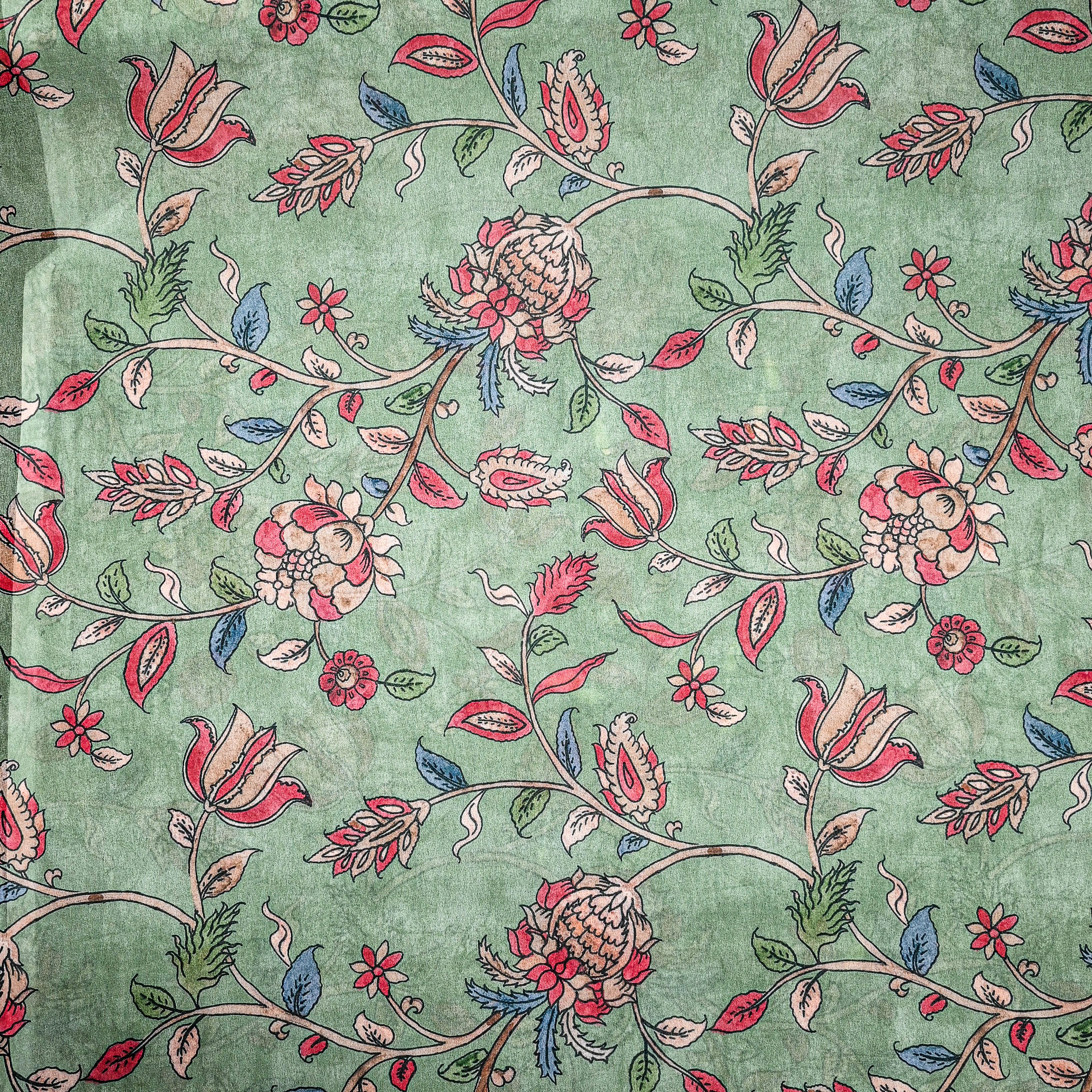 Pastel Green Silk Printed Fabric
