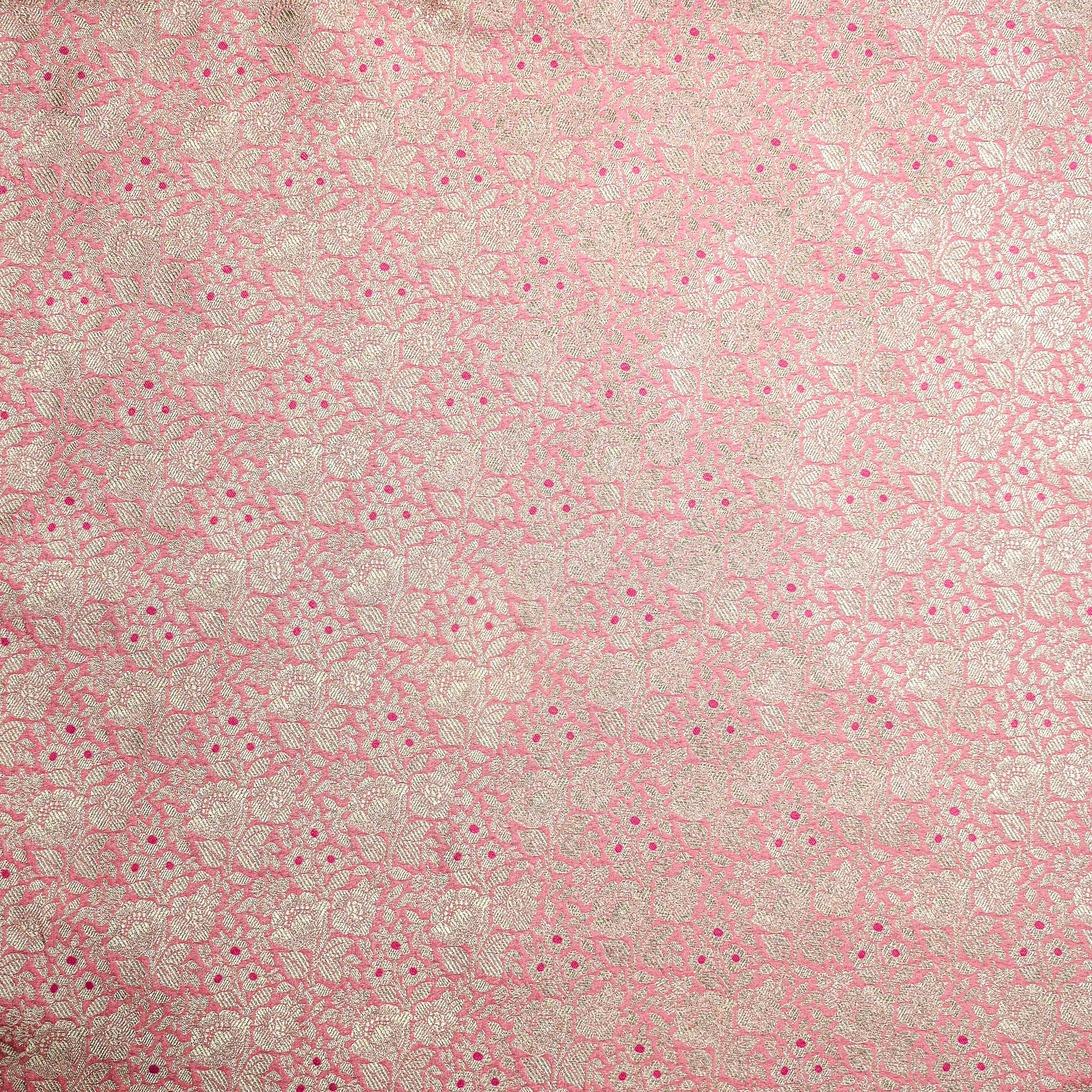 Cameo Pink Jamawar Silk Fabric With Jaal Design