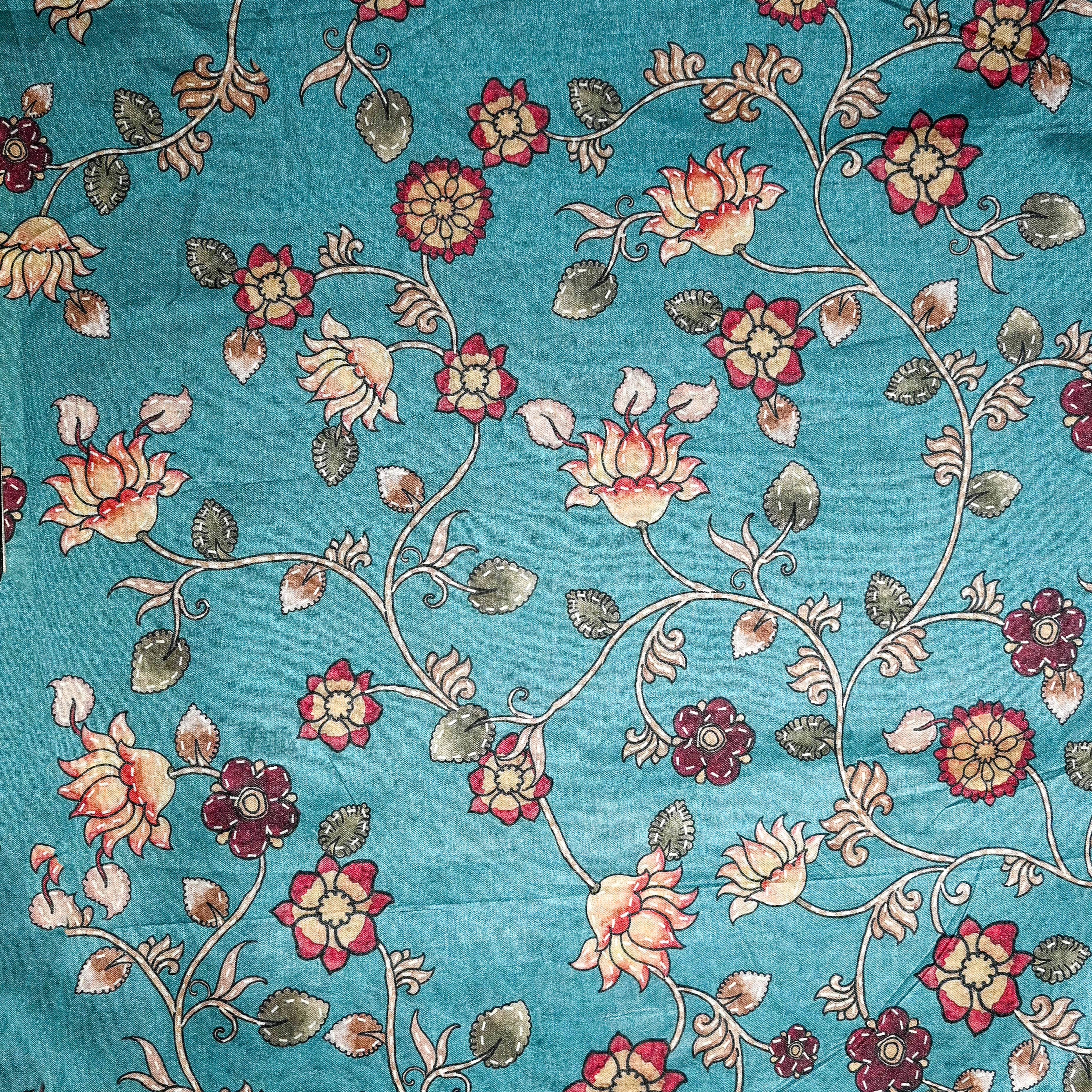 Baby Blue Jamawar Silk Fabric With Digital Print