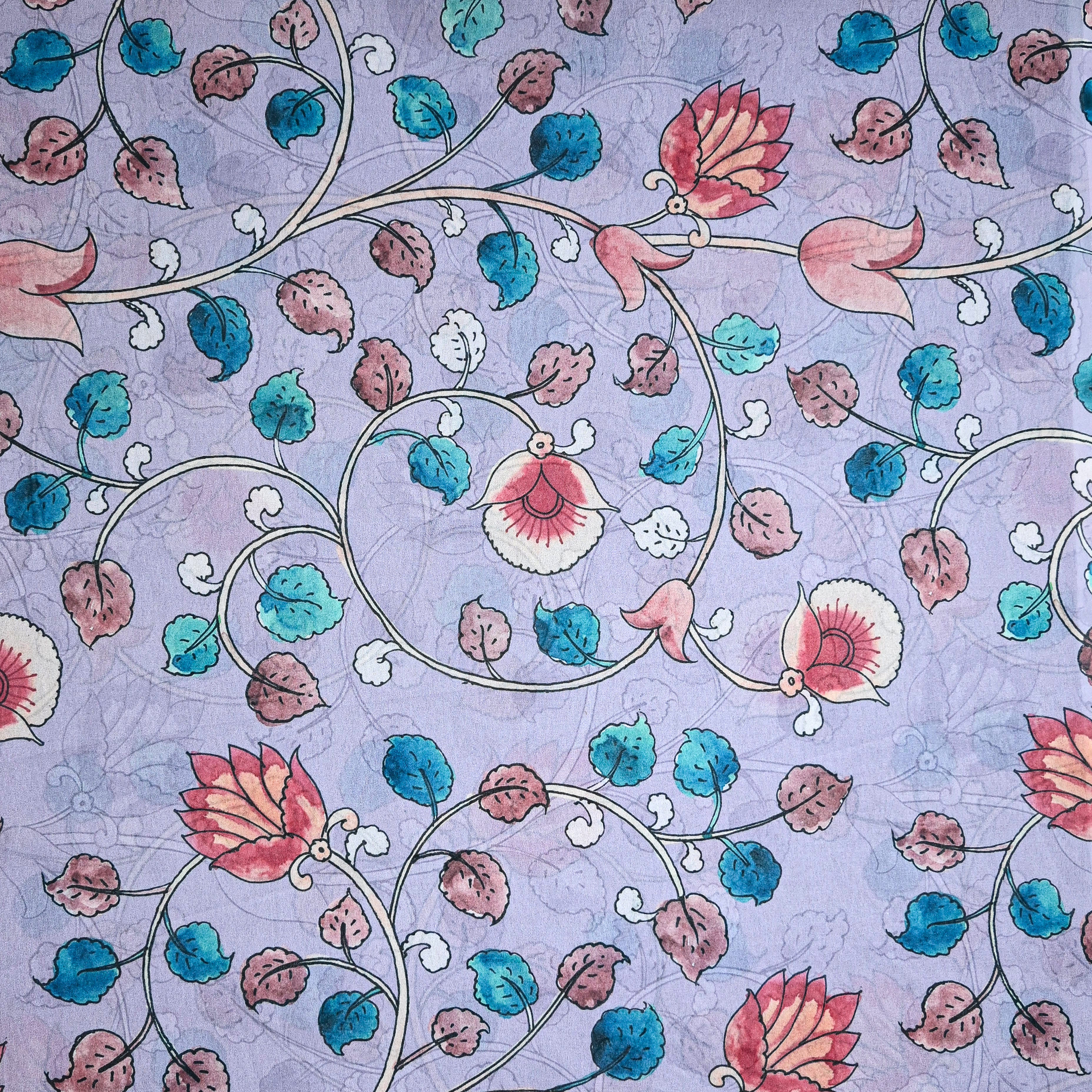 Soft Lilac Silk Printed Fabric