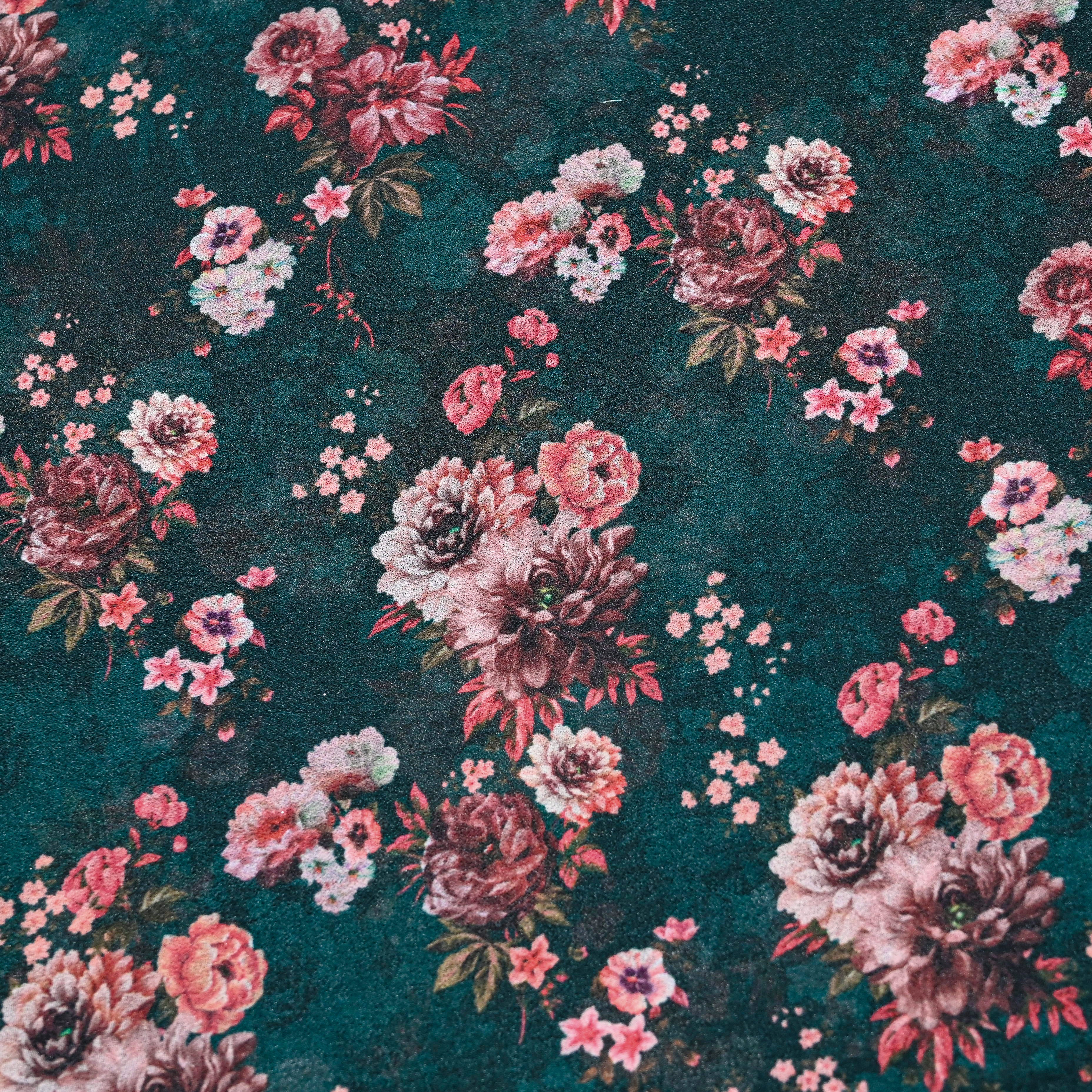 Forest Green Silk Printed Fabric