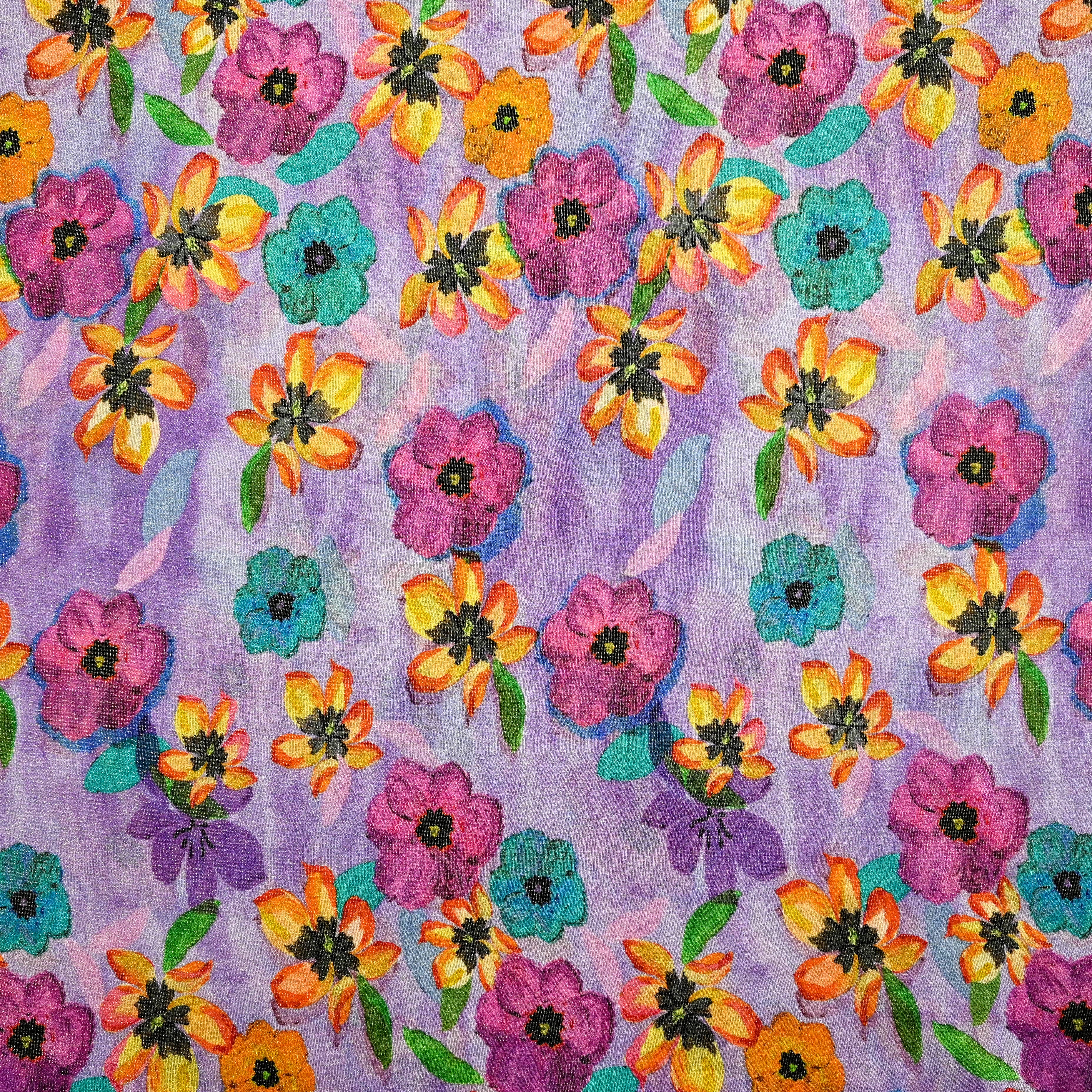 Lavender Tussar Fabric Floral Digital Print