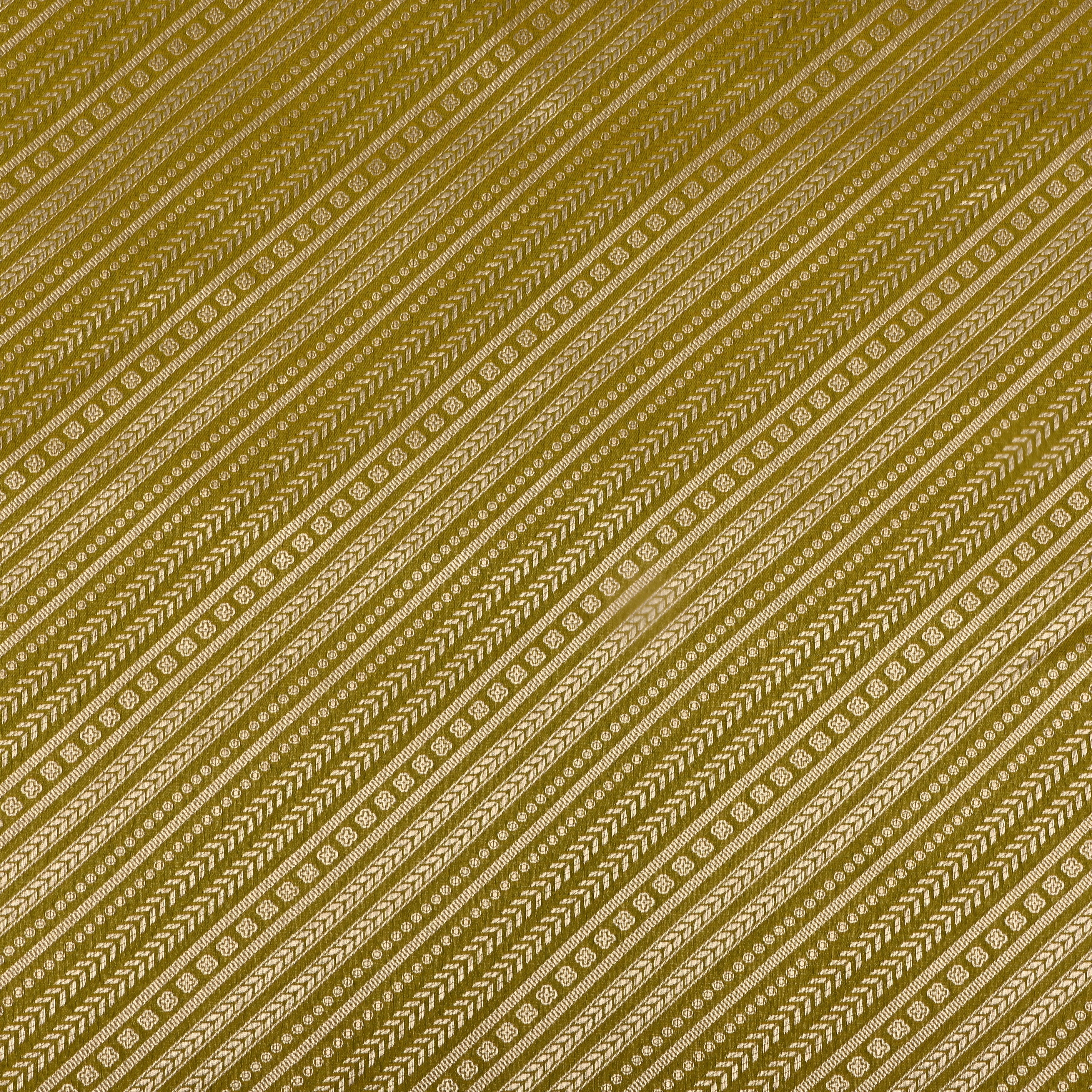 Dark Pearl Green Banarasi Fabric With Diagonal Stripes