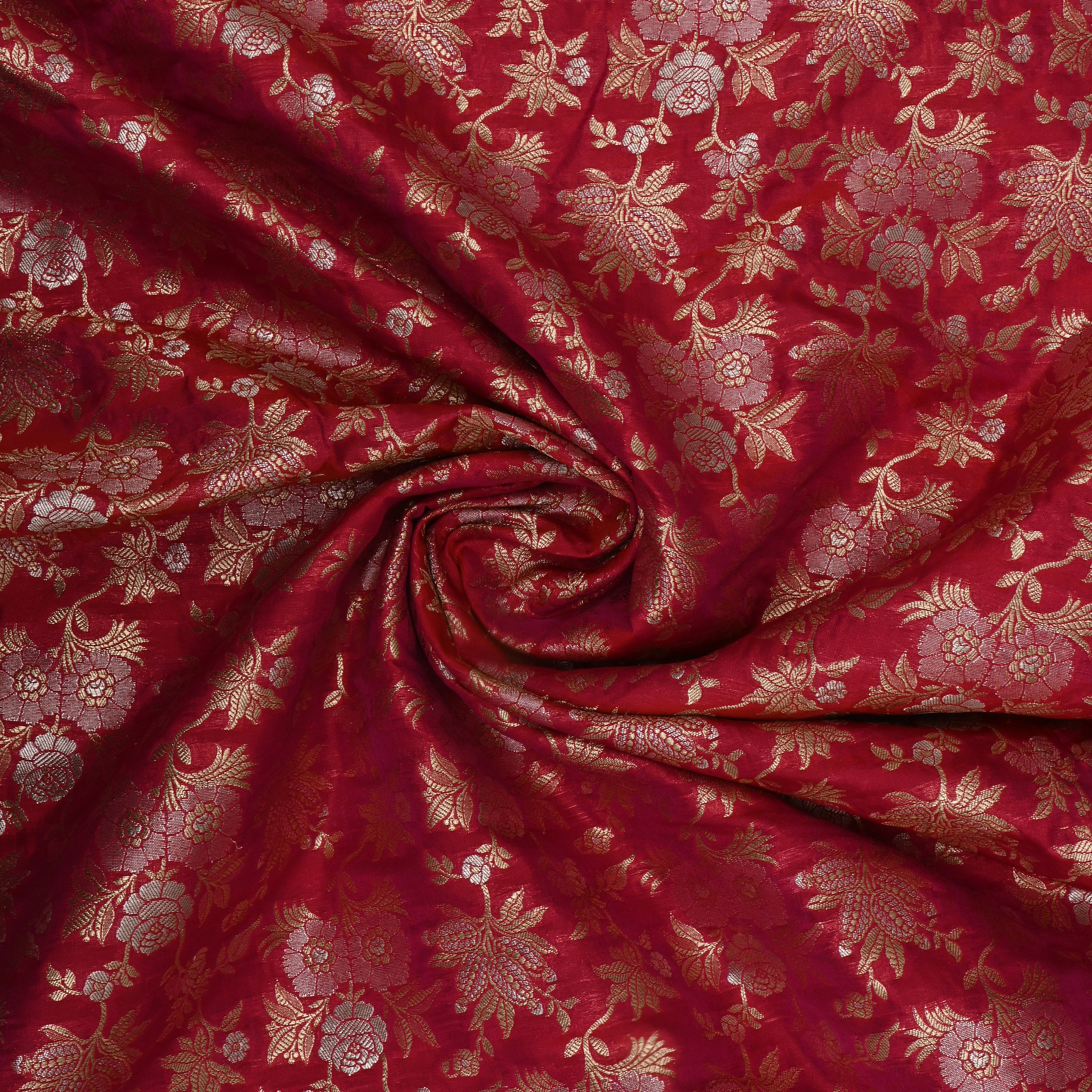 Dark Pink Banaras Fabric With Floral Jaal