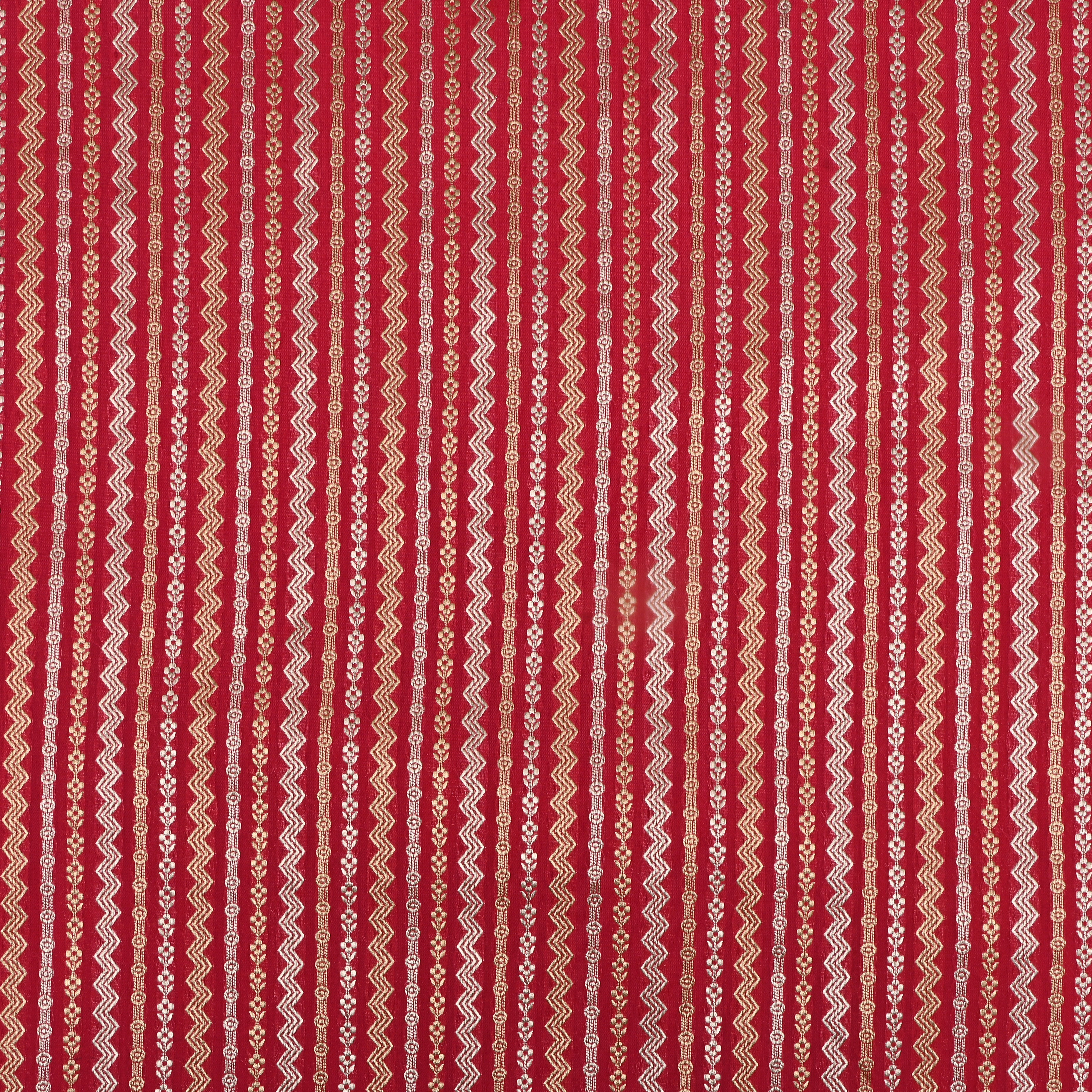 Brick Red Banaras Fabrics With Strips