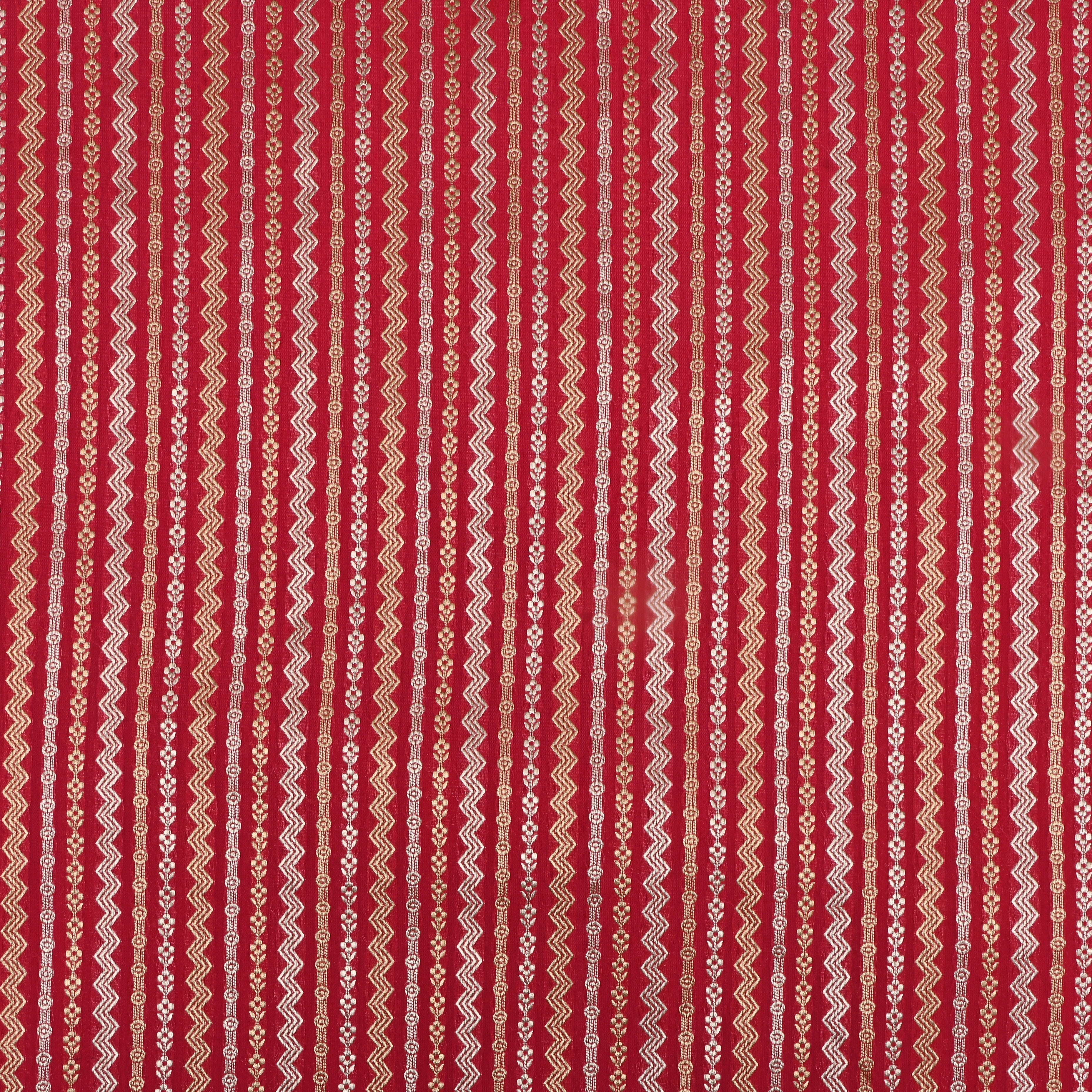 Brick Red Banarasi Fabrics With Stripes