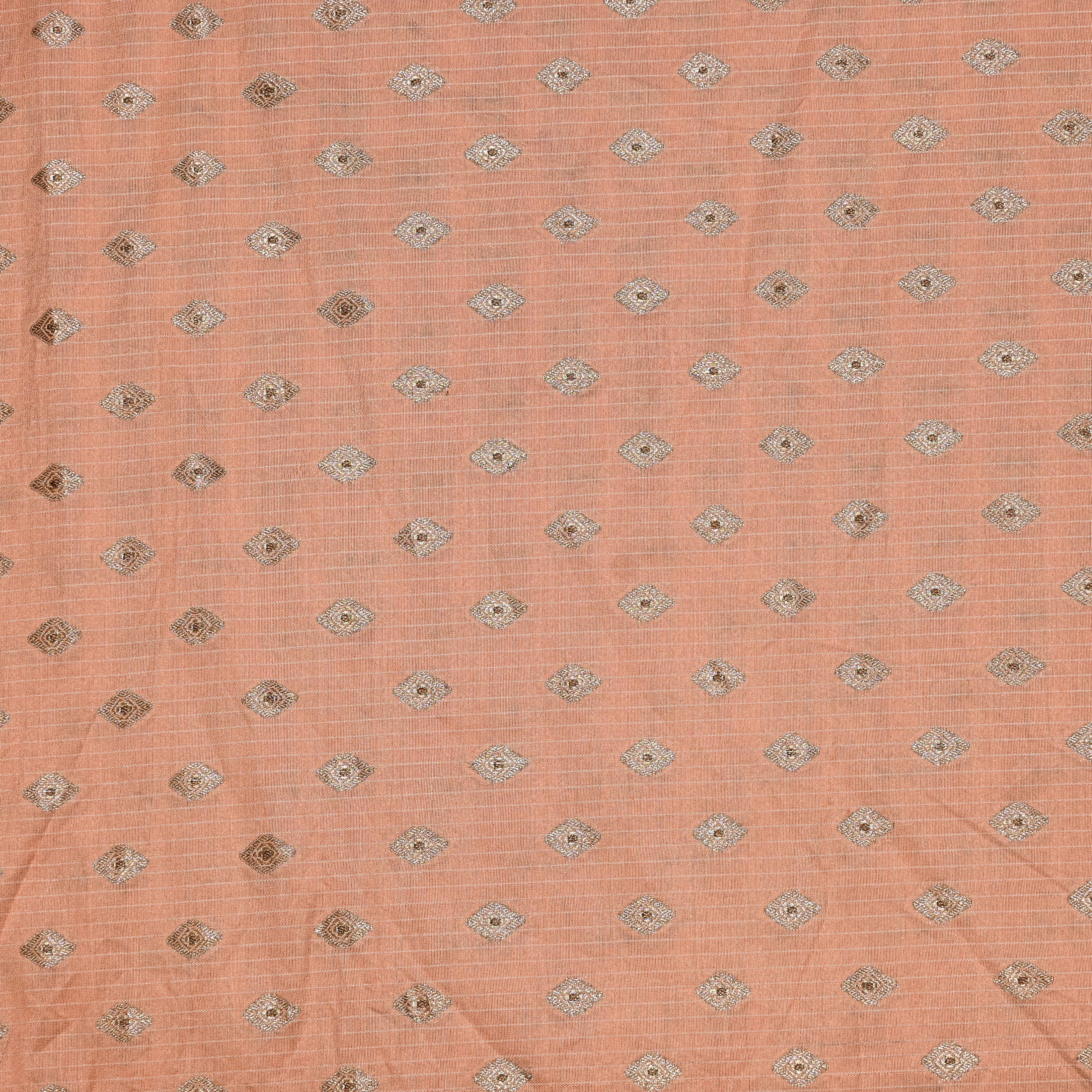 Salmon Pink Jamawar Silk Fabric With Butti'S