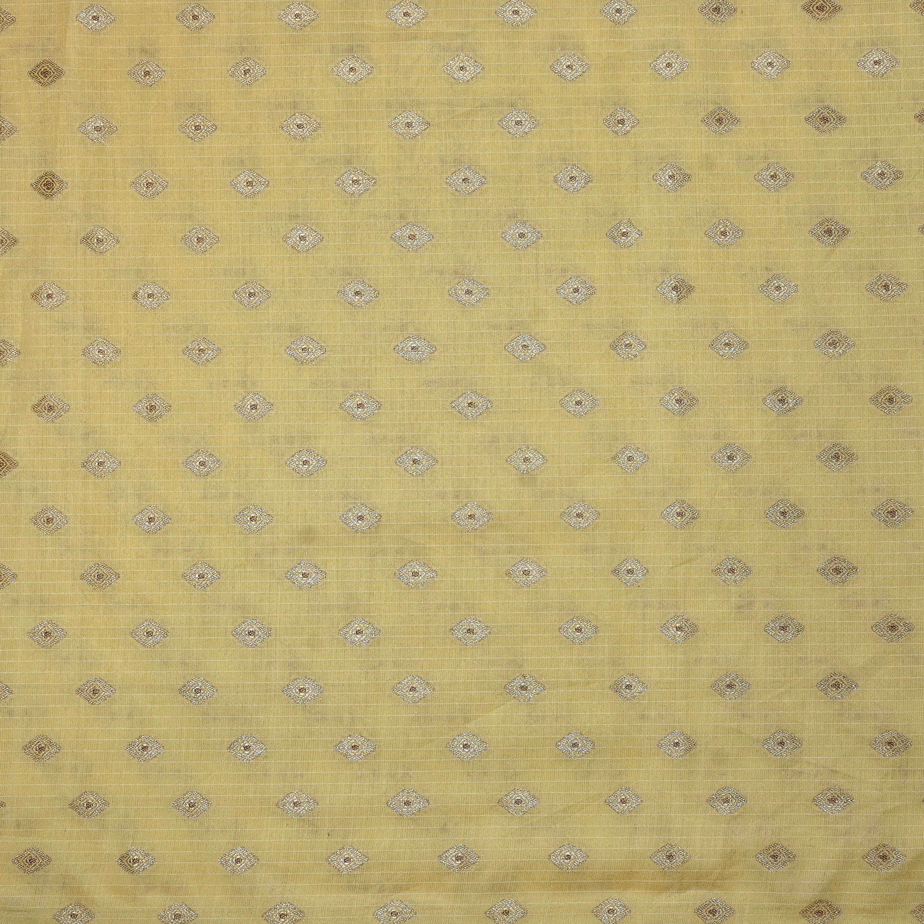 Pastel Yellow Jamawar Silk Fabric With Butti'S