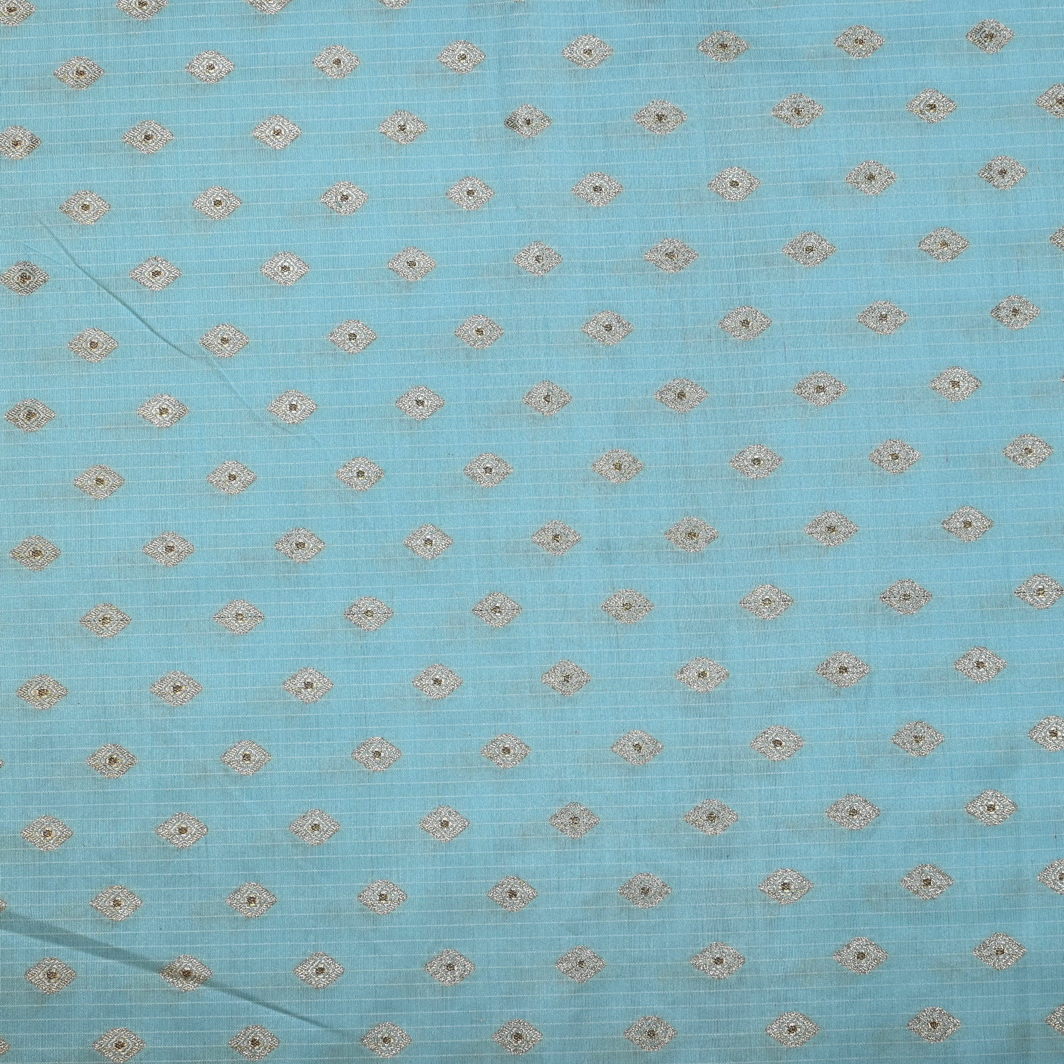 Light Sky Blue Jamawar Silk Fabric With Butti'S