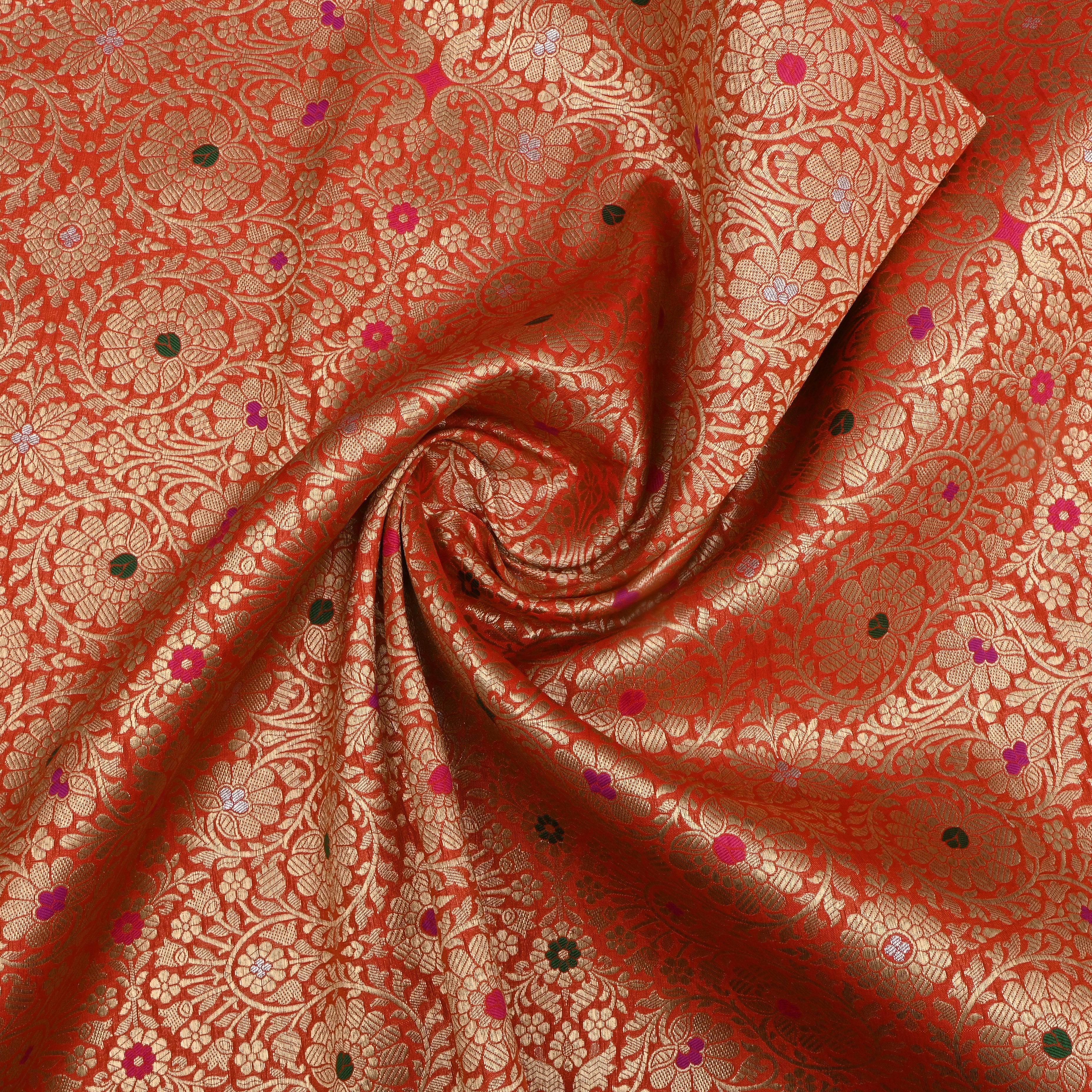 Pumpkin Orange Banaras Fabric With Intricate Zari Design