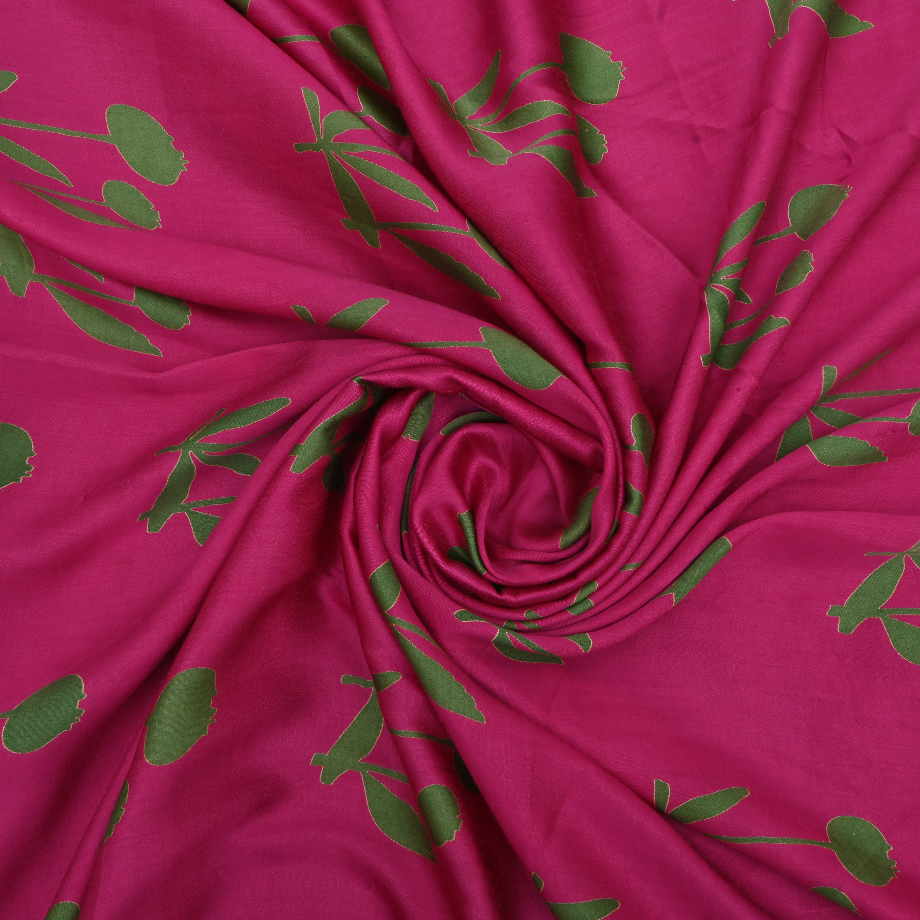 Hot Pink Satin Fabric With Printed Design