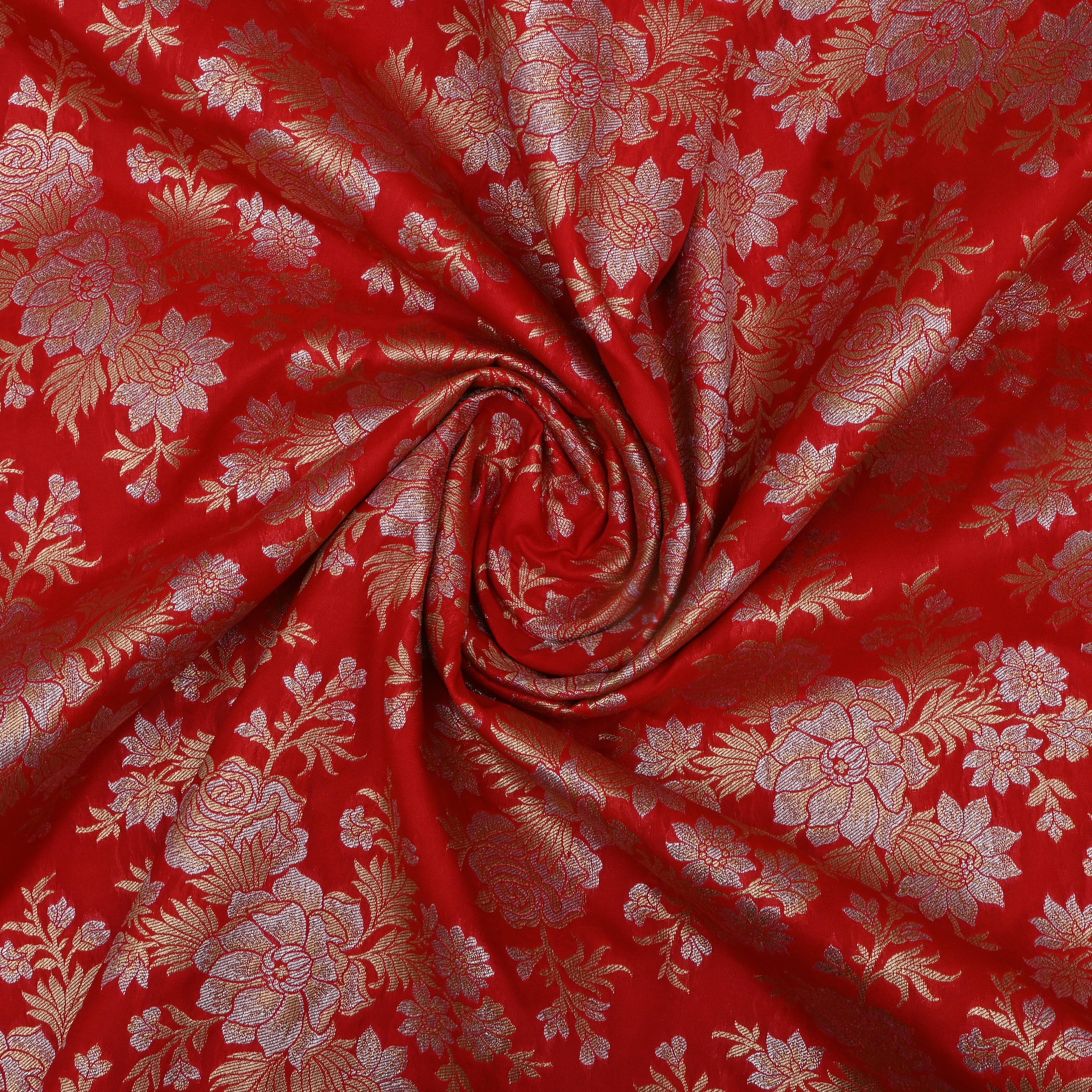 Red Jamawar Silk Fabric With Floral Jaal
