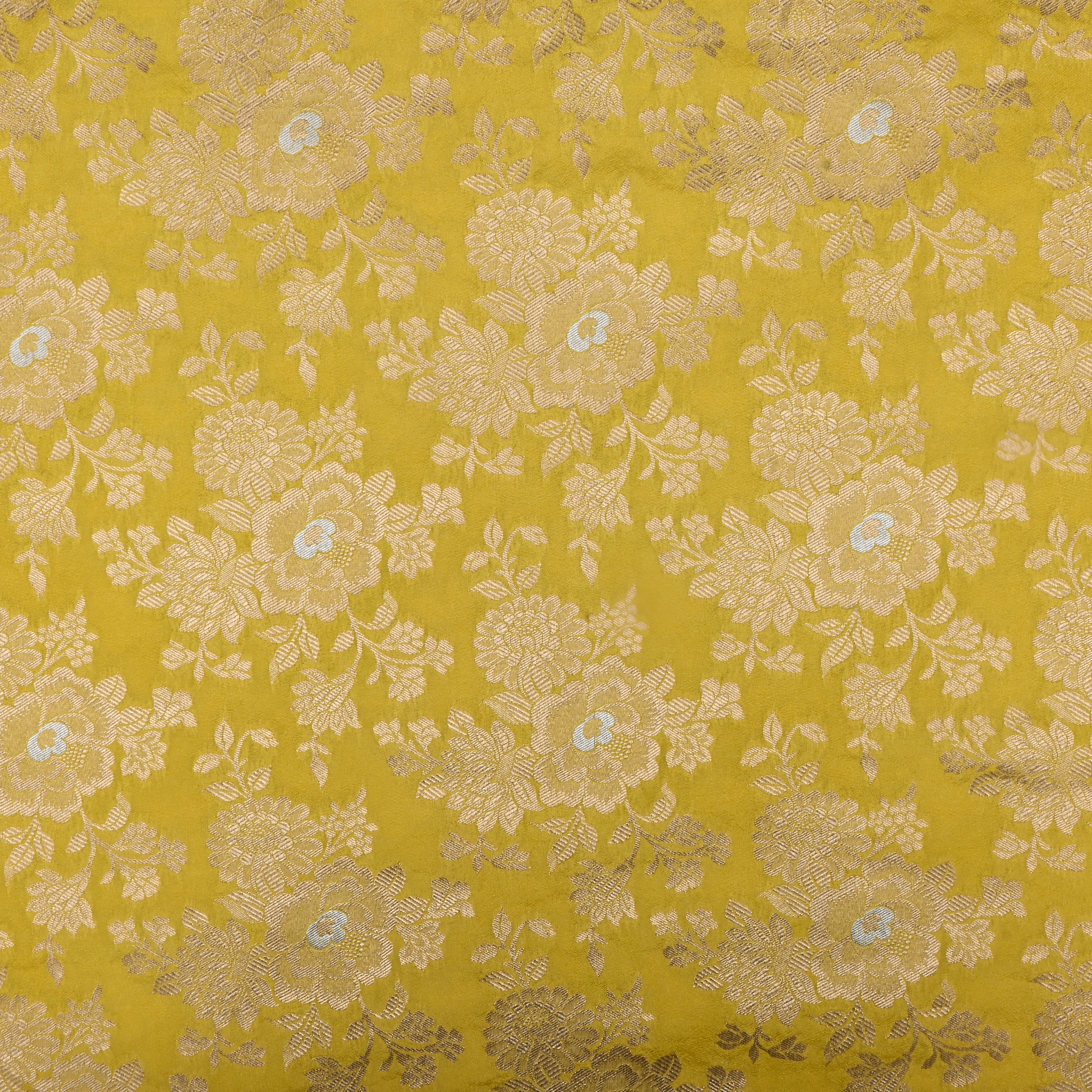 Corn Yellow Jamawar Silk Fabric With Floral Jaal