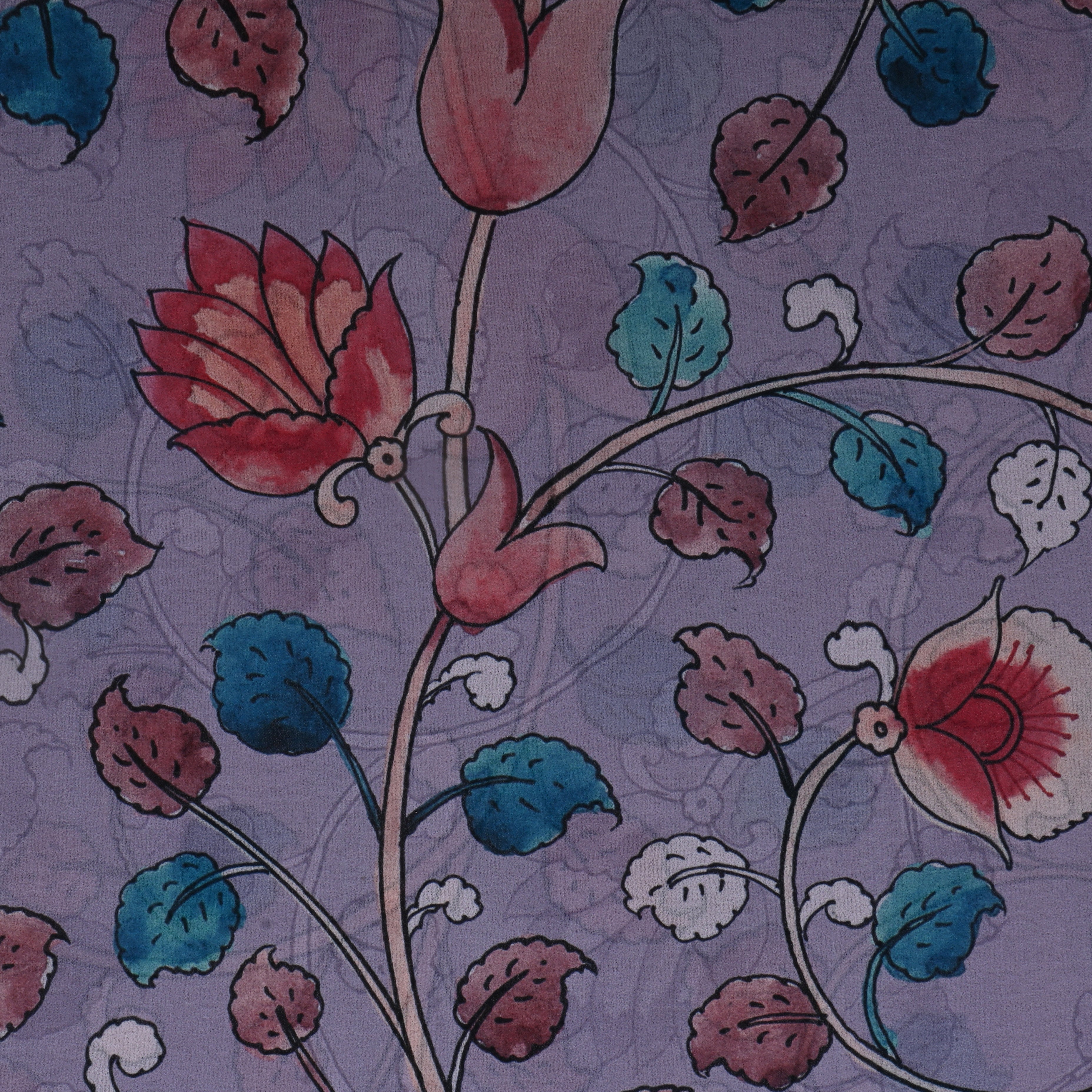 Soft Lilac Silk Printed Fabric