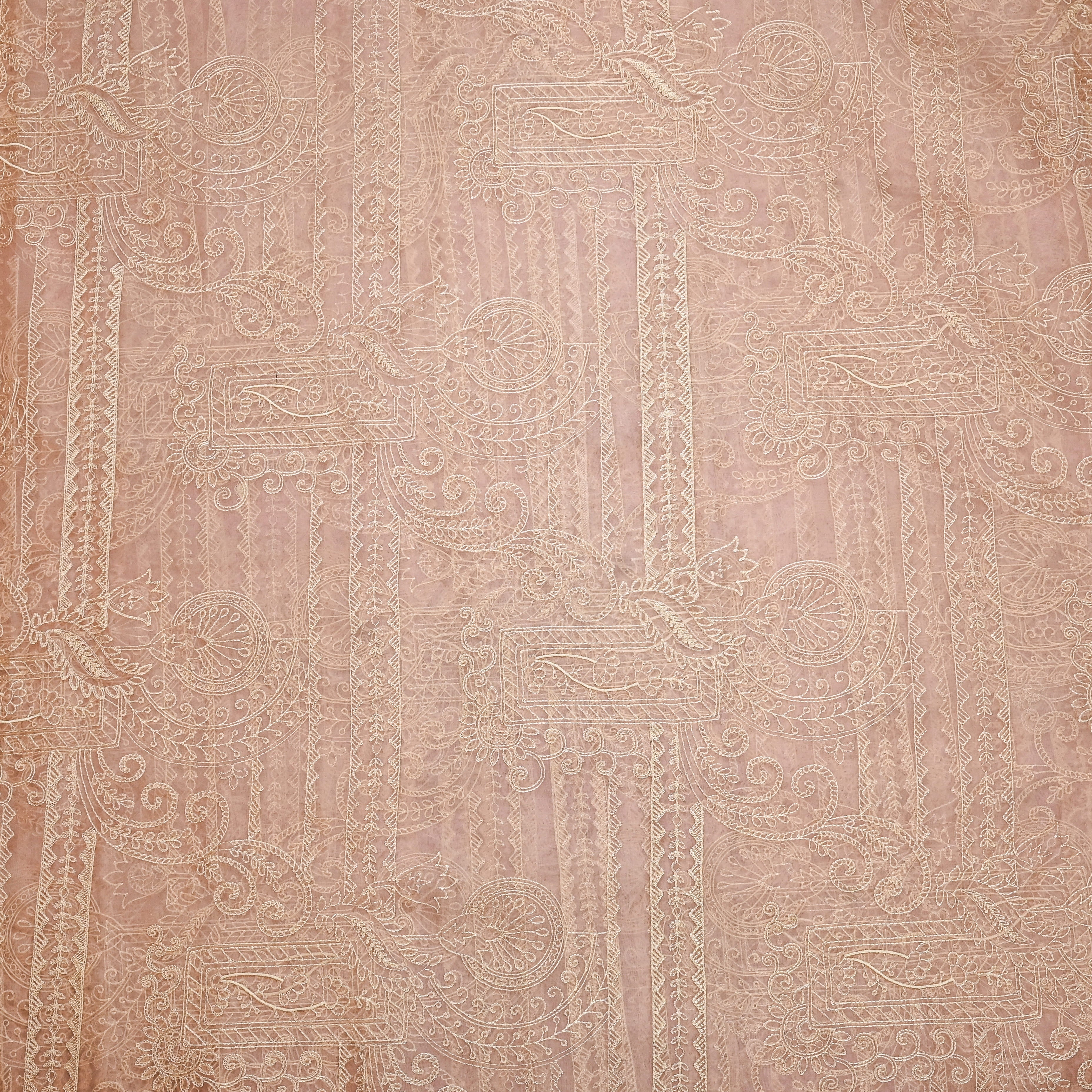 Pinkish Peach Organza Fabric With Embroidery