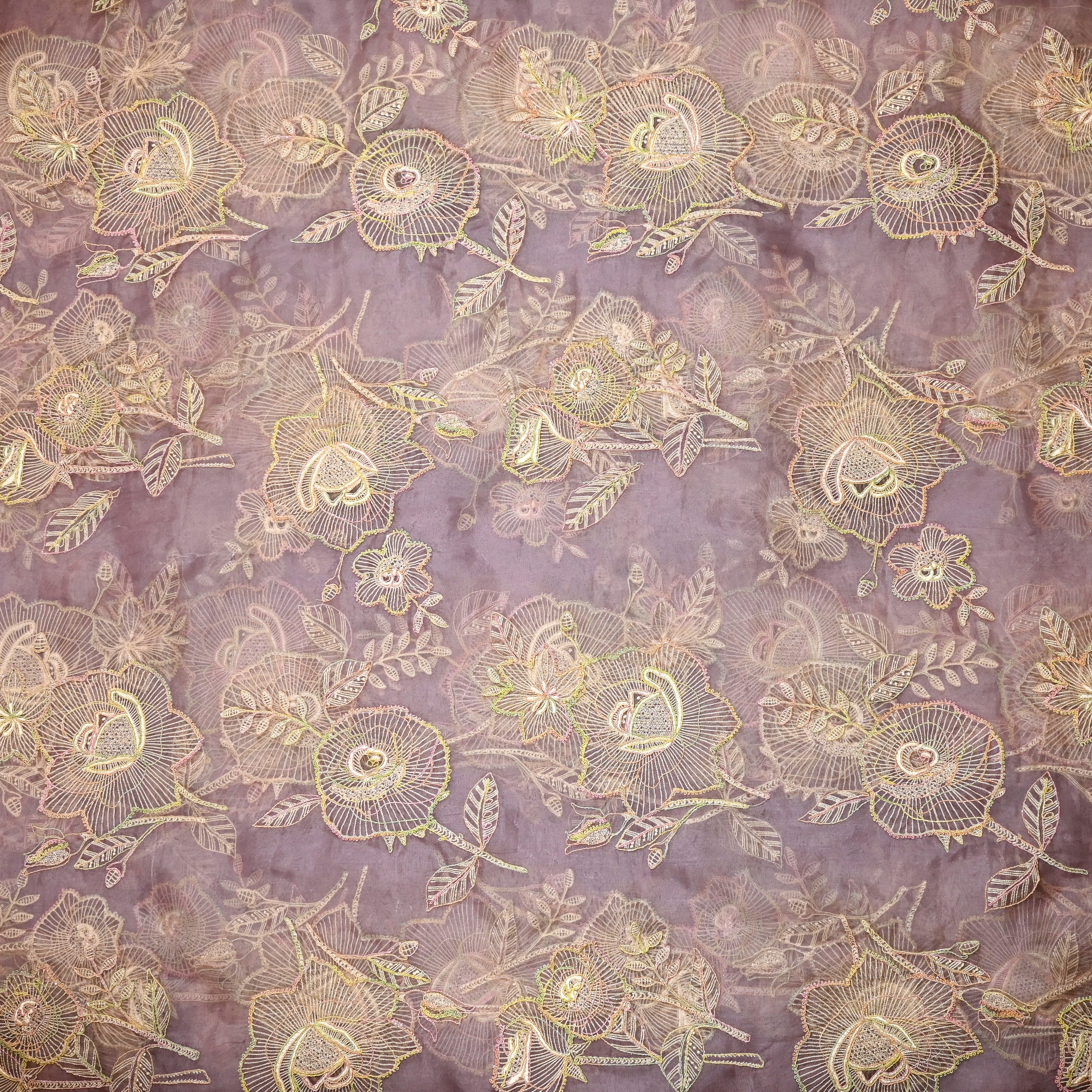 Soft Lilac Organza Fabric With Embroidery