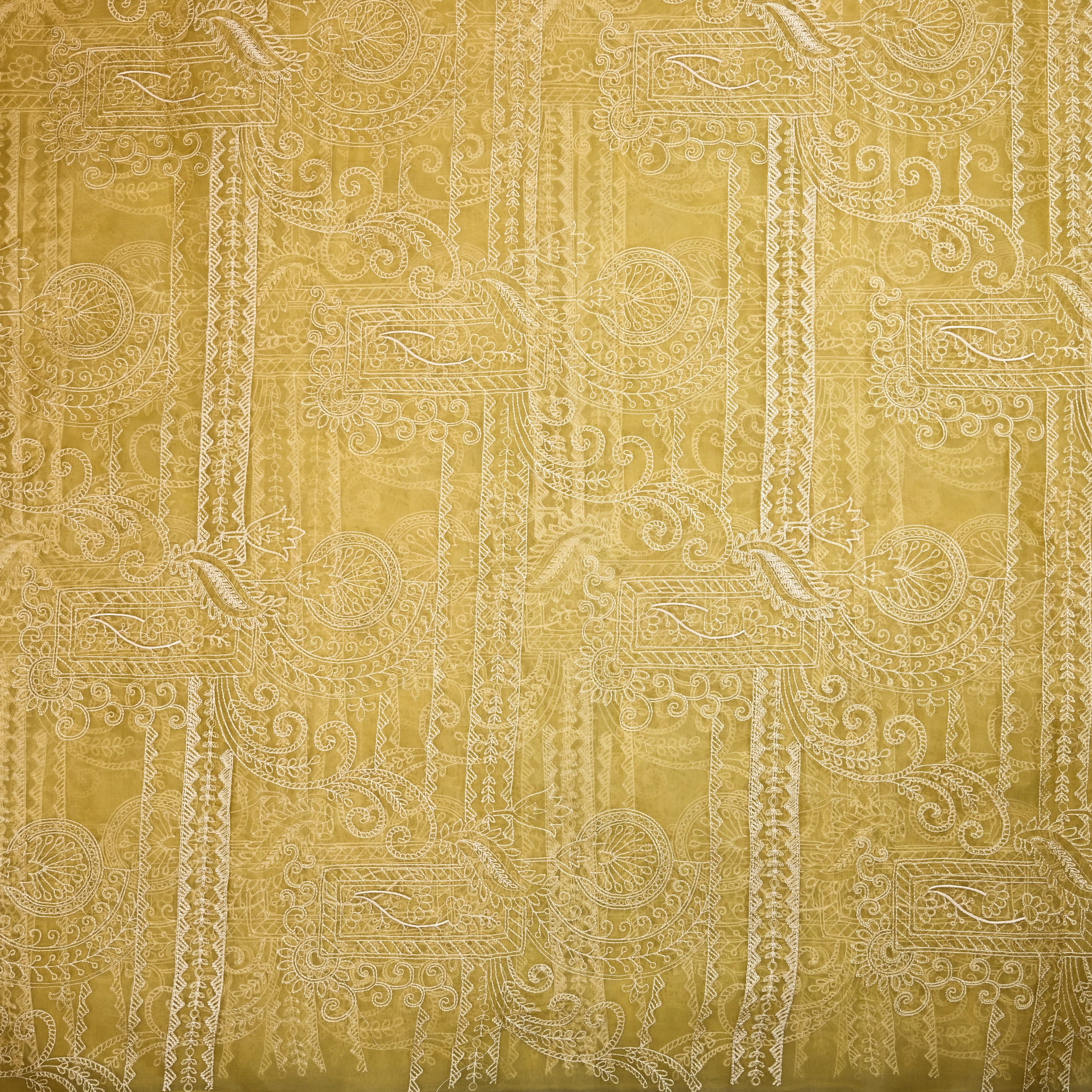 Crayola Yellow Organza Fabric With Embroidery