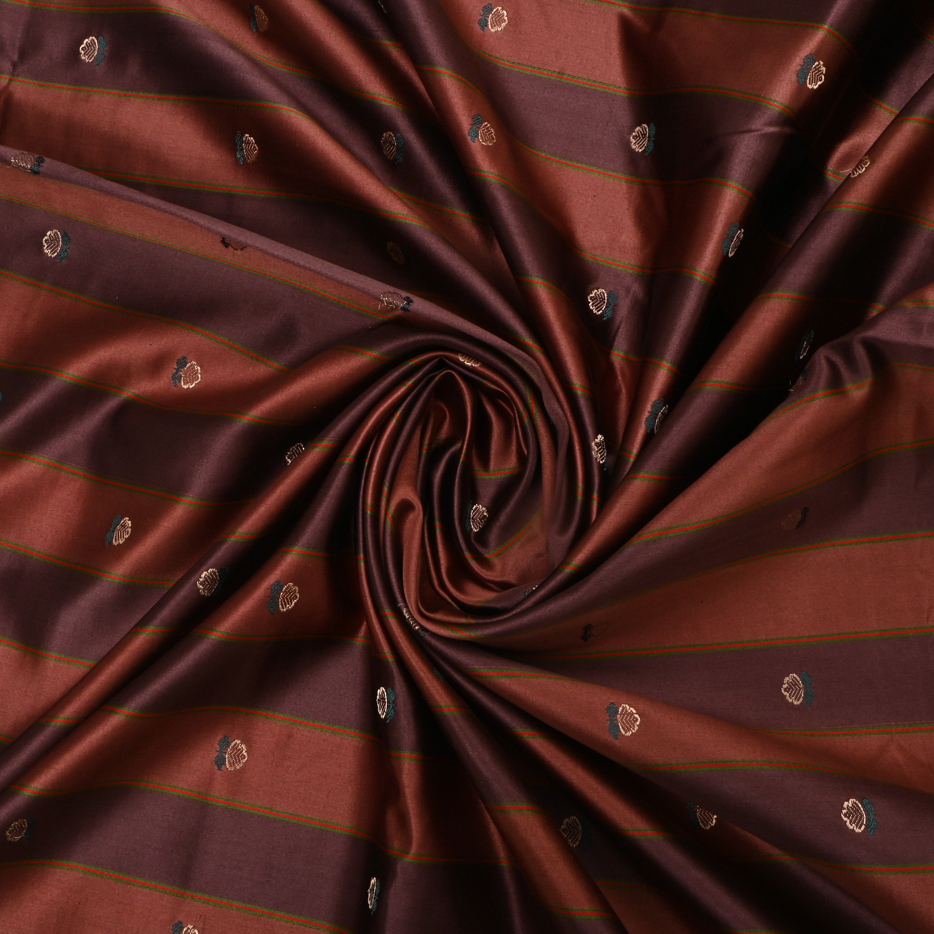 Brown Shaded Jamawar Satin Fabric With Stripes