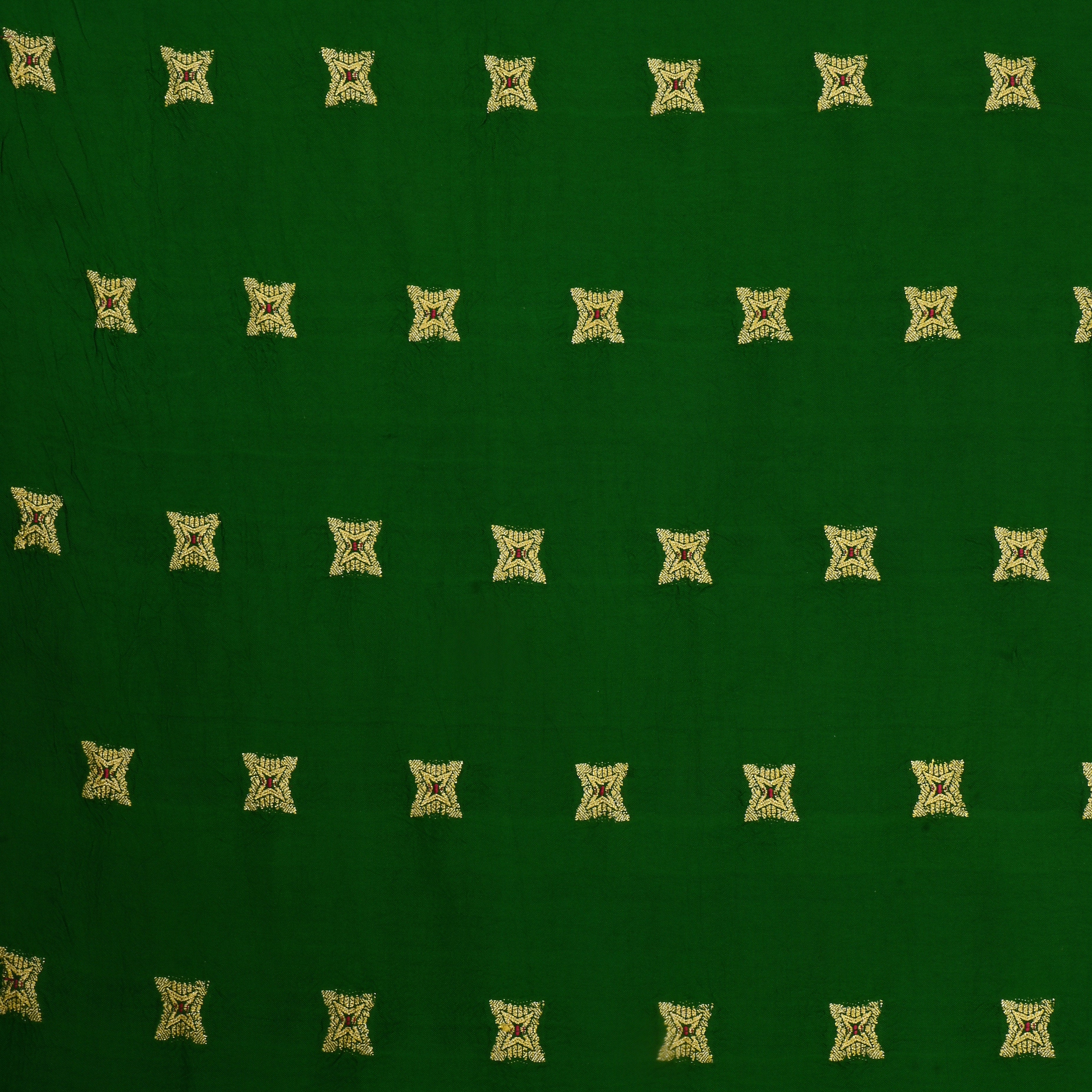 Bottle Green Jamawar Silk Fabric With Star Figures