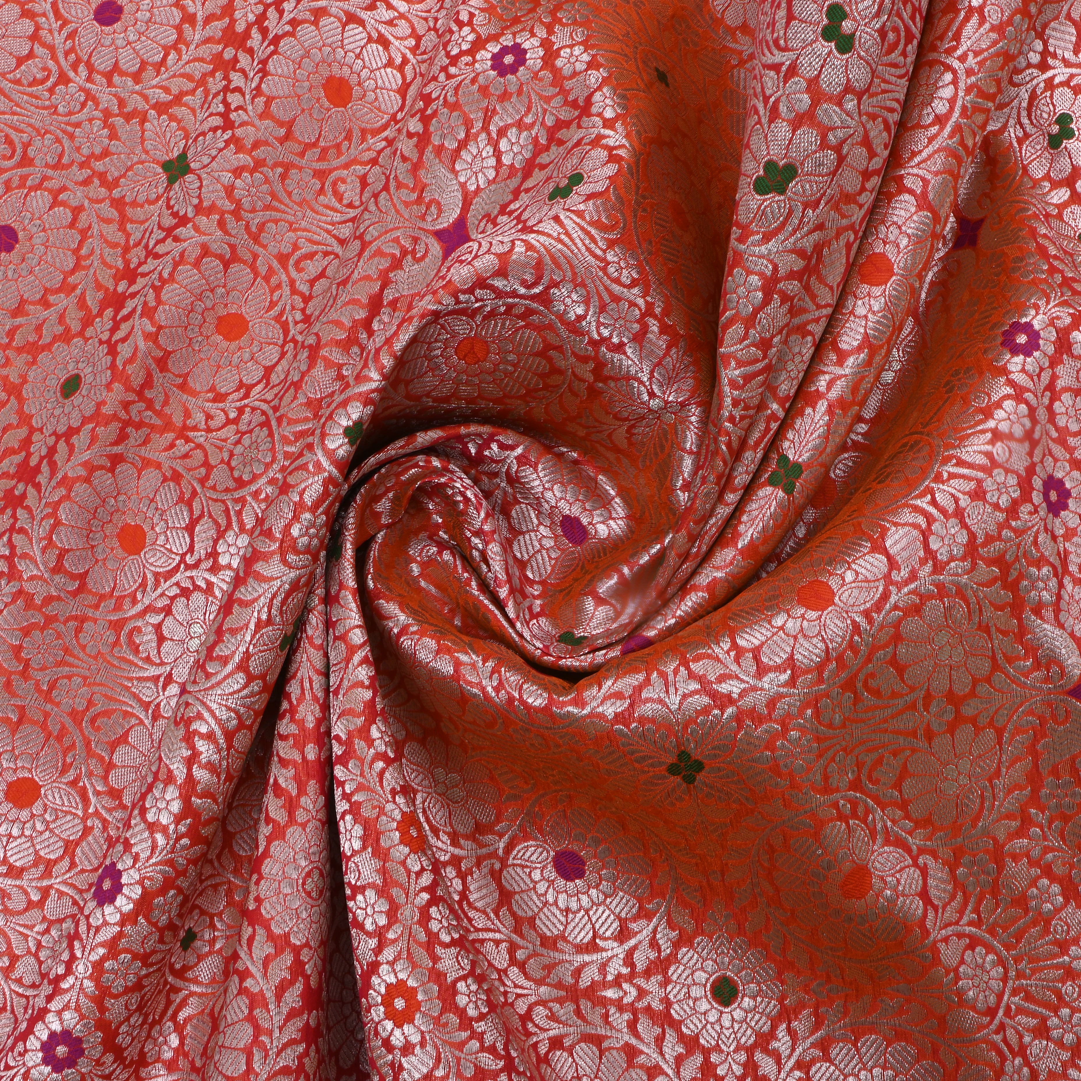 Orange Jamawar Silk Fabric With Meenakari Design