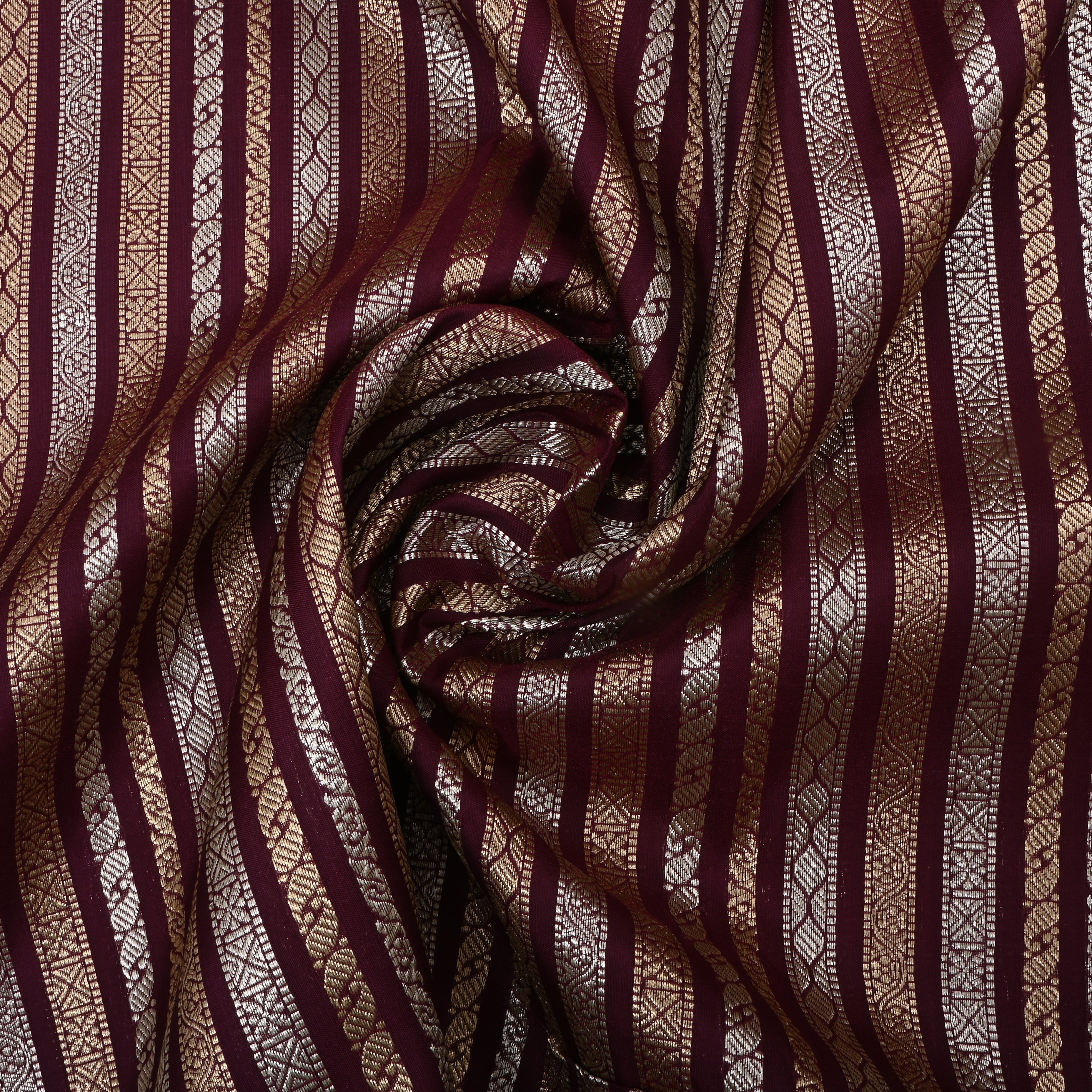 Grape Purple Jamawar Silk Fabric With Stripes