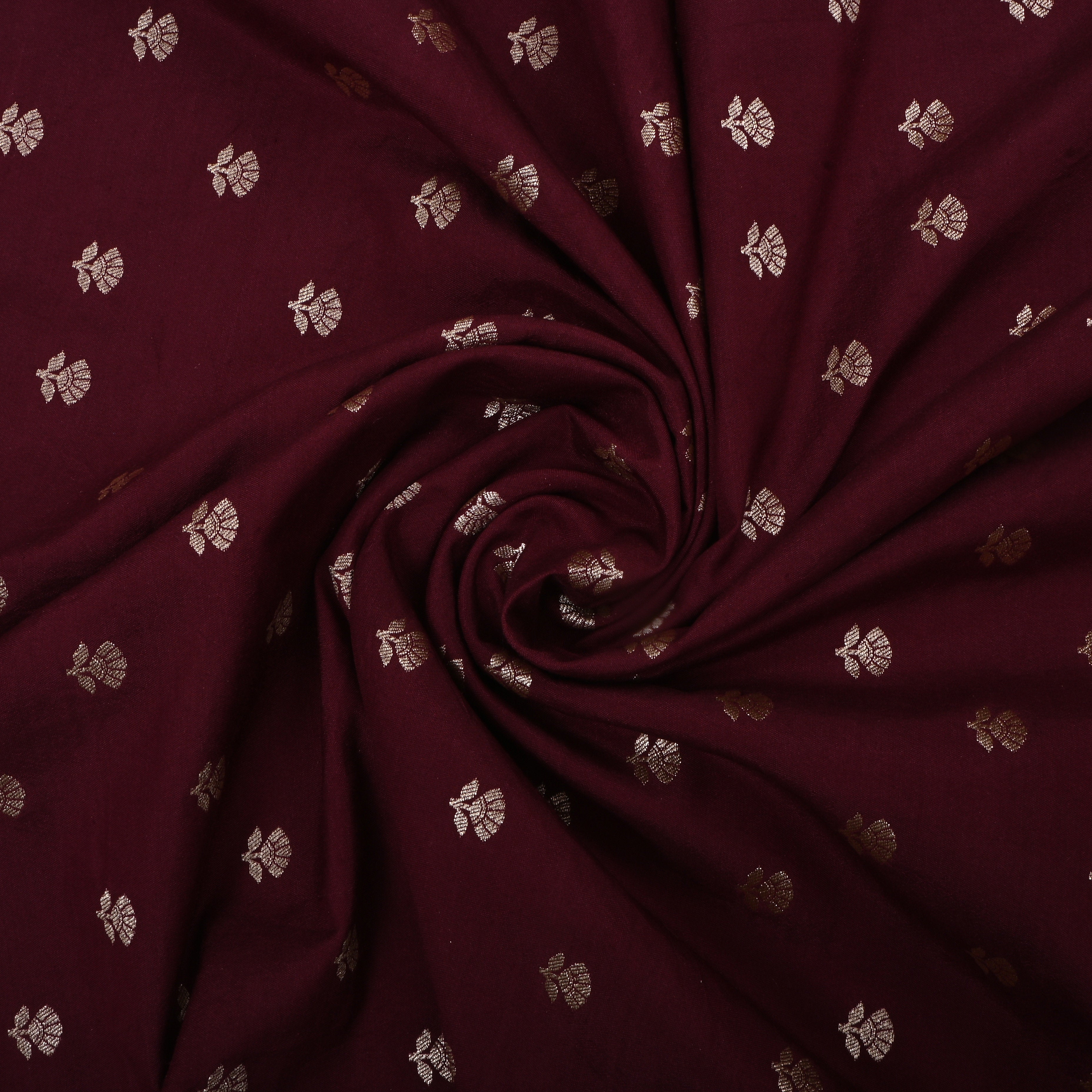 Cab Sev Red Jamawar Silk Fabric With Floral Butti'S