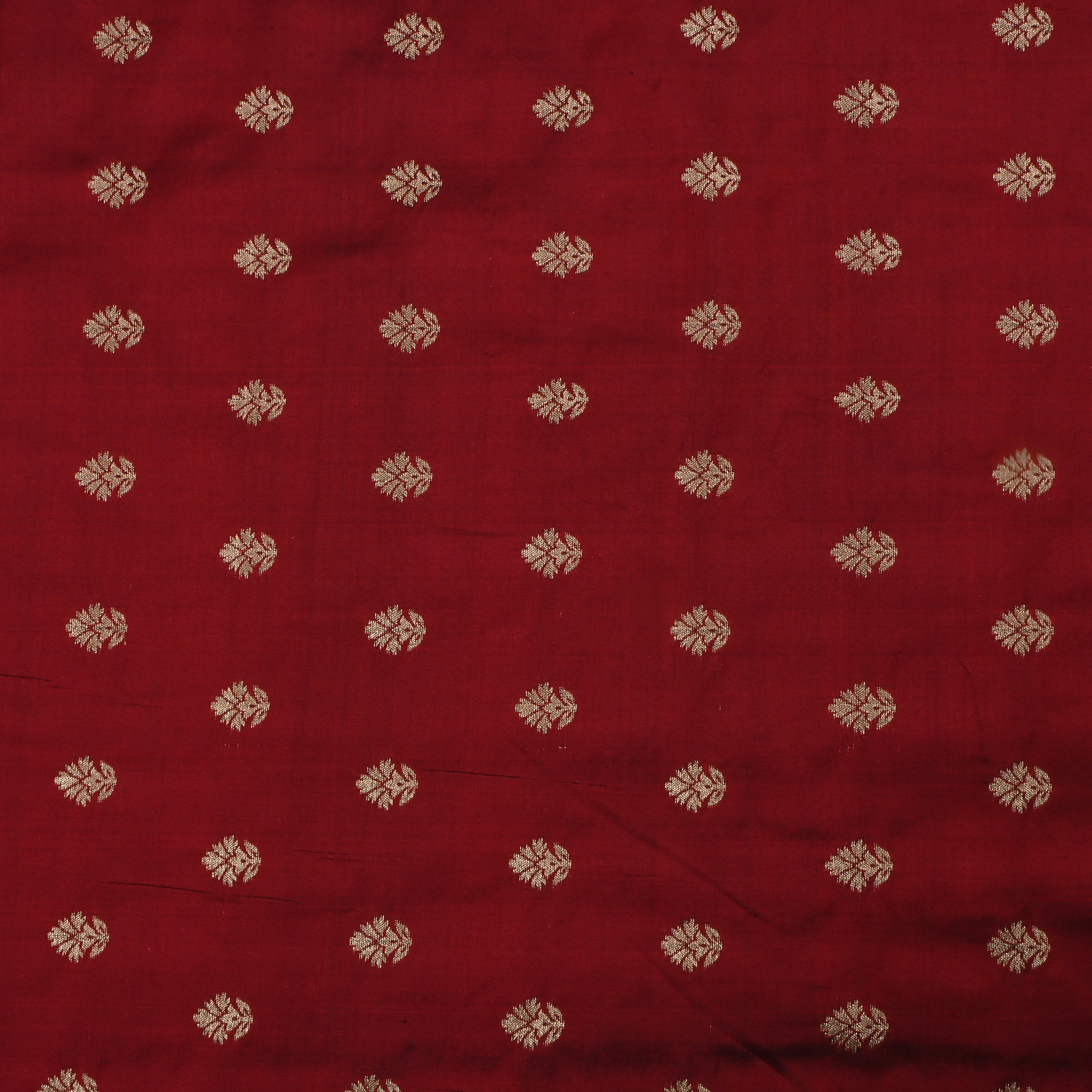 Rosewood Red Jamawar Silk Fabric With Butti'S