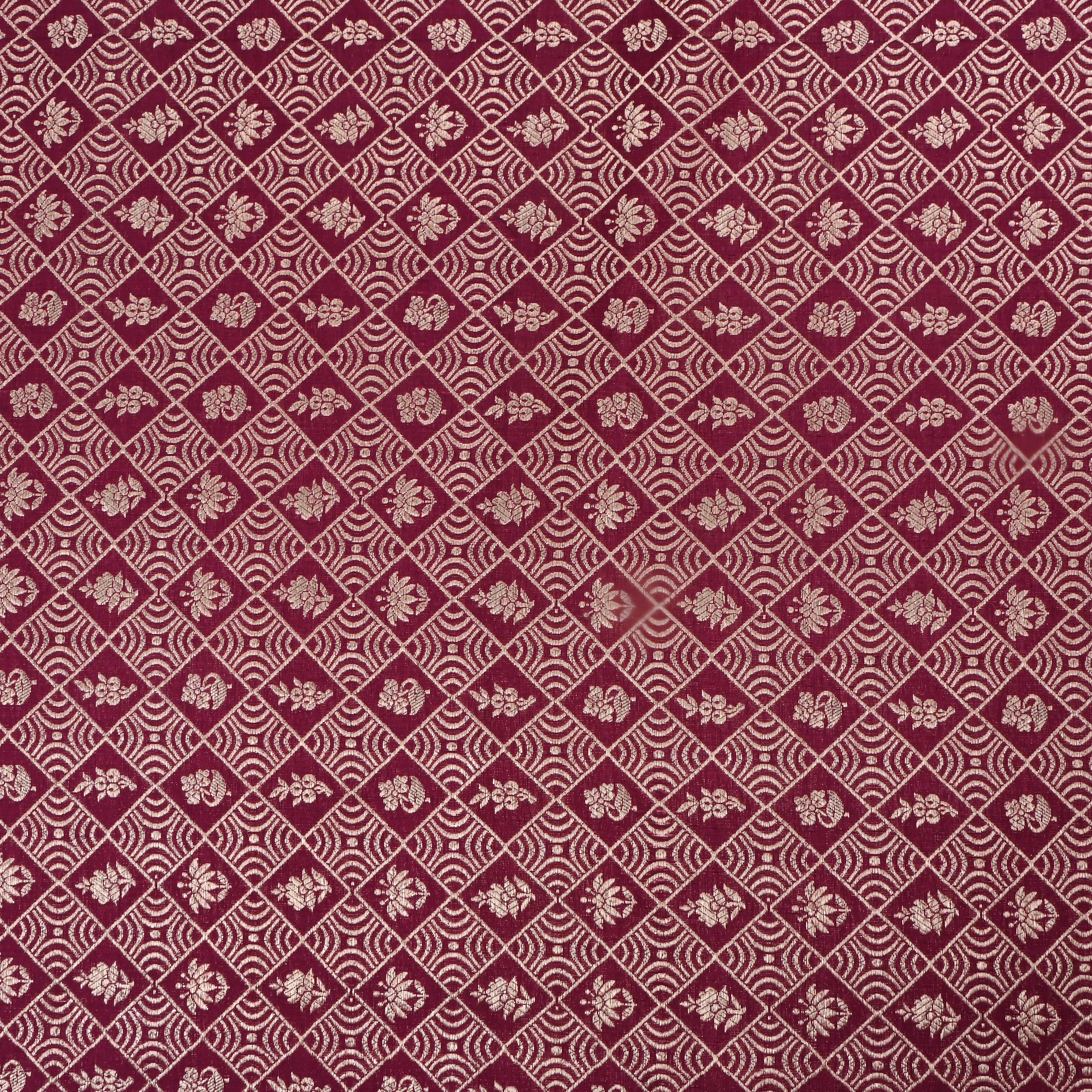 Maroon Jamawar Silk Fabric With Checks Pattern
