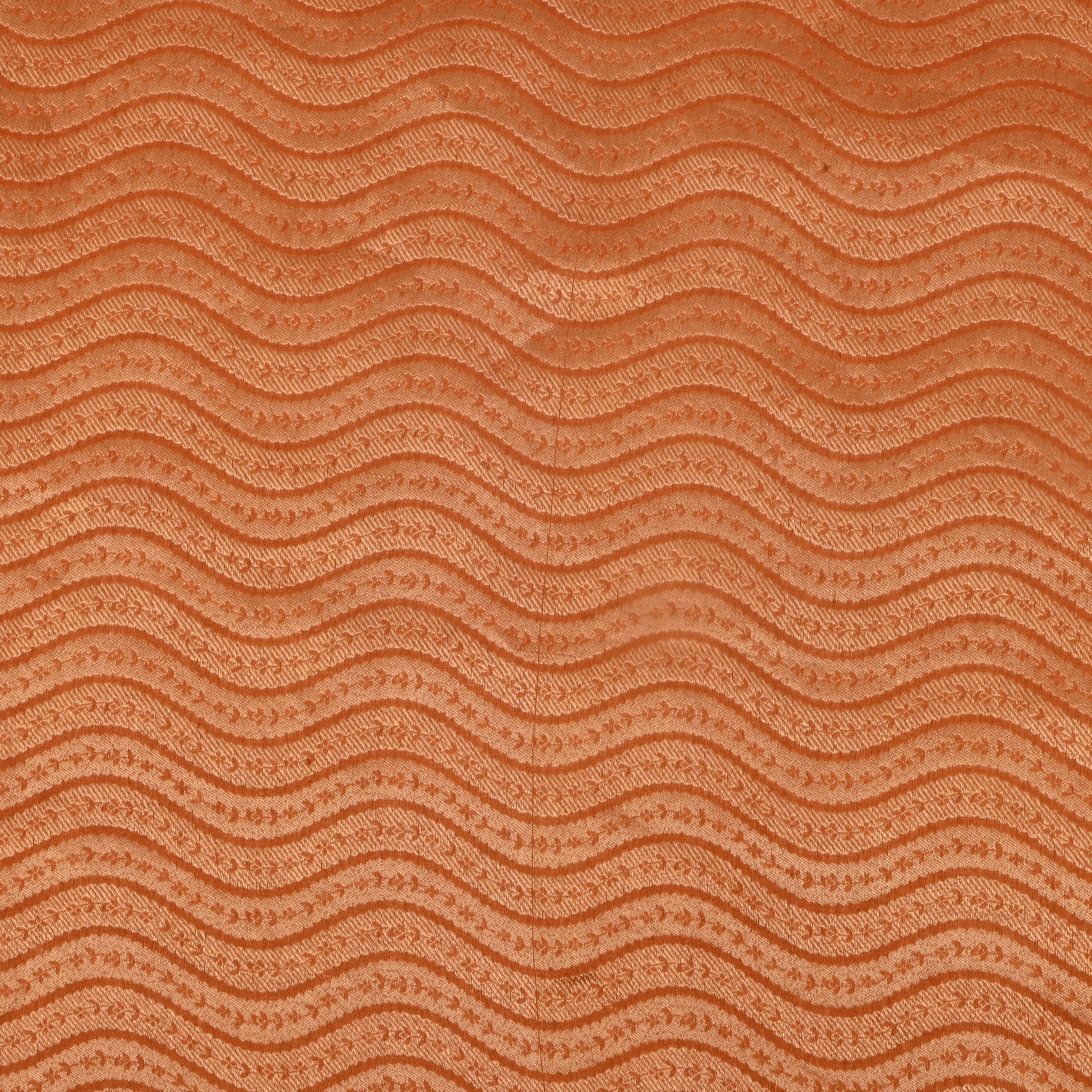 Orange Jamawar Silk Fabric With Wave Pattern