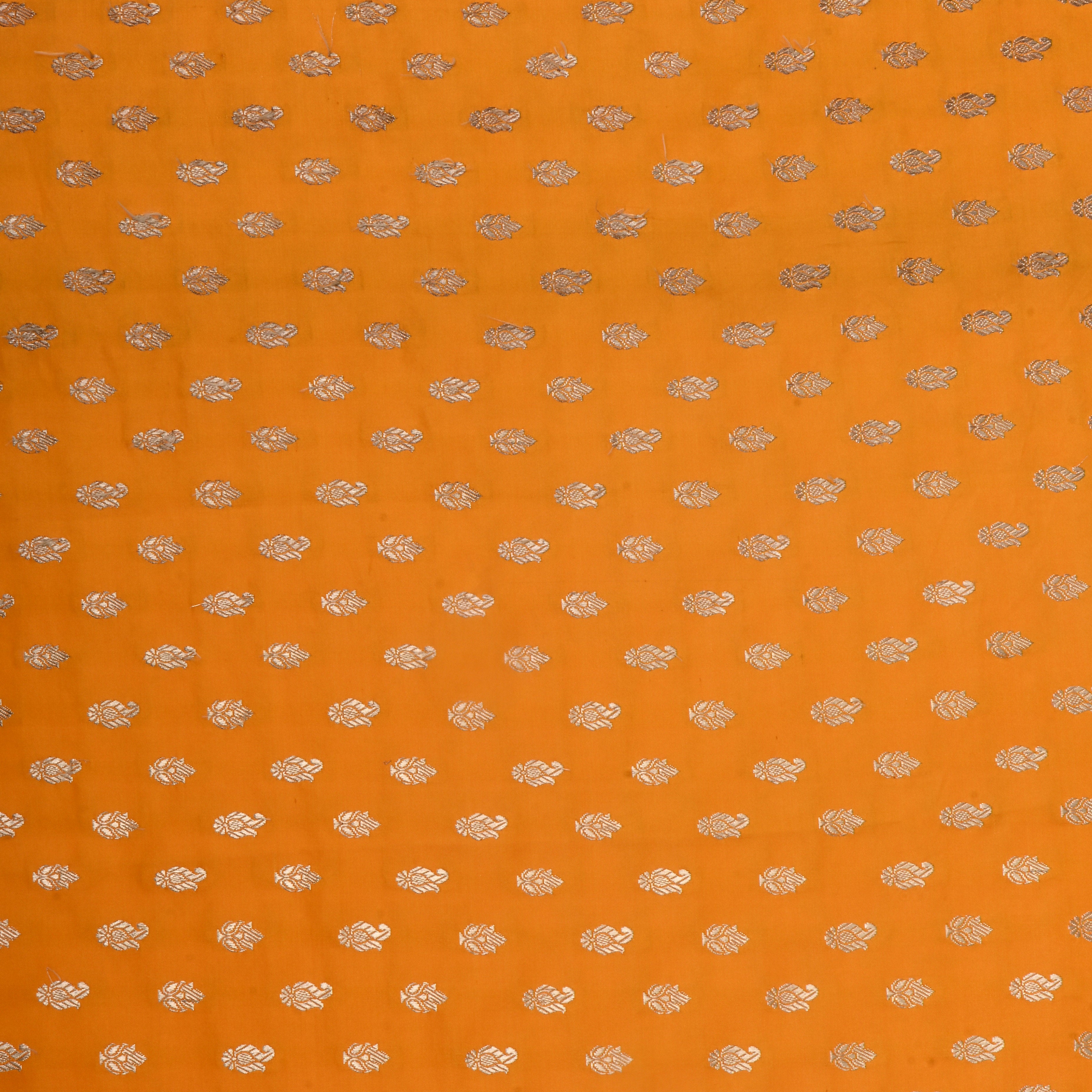Cadmium Orange Jamawar Satin Fabric With Butti'S