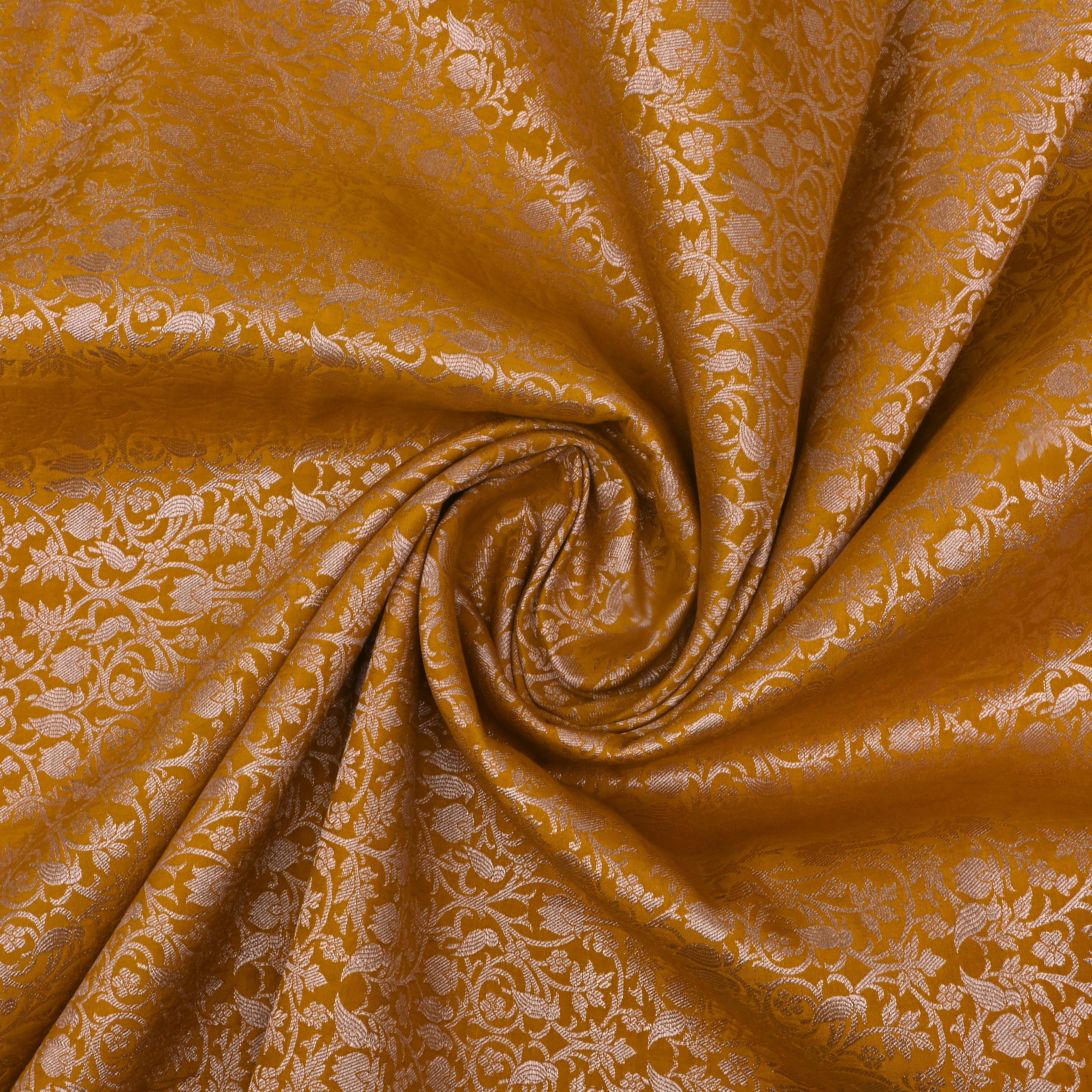 Dirty Yellow Jamawar Silk Fabric With Jaal Design
