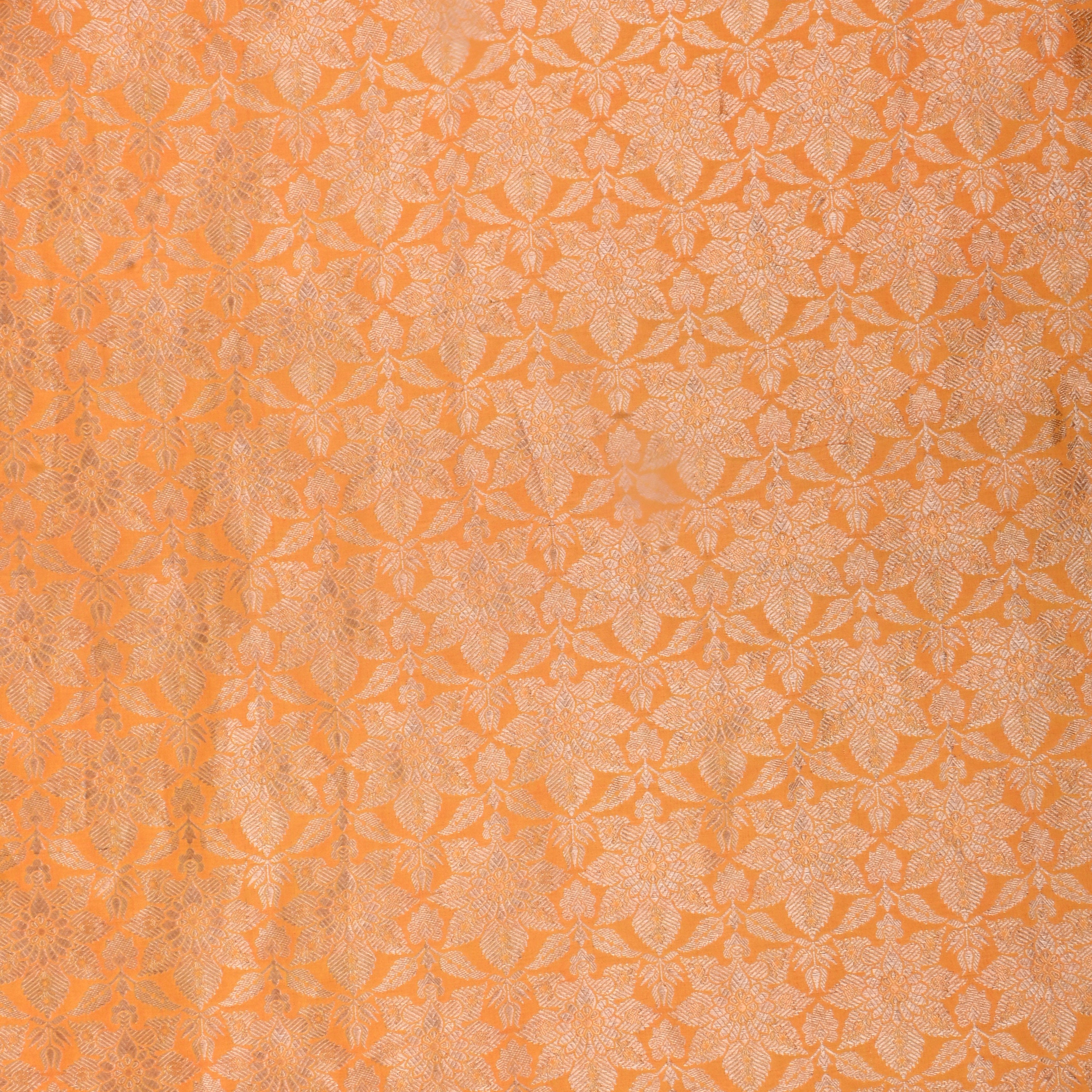 Light Orange Jamawar Silk Fabric With Floral Jaal