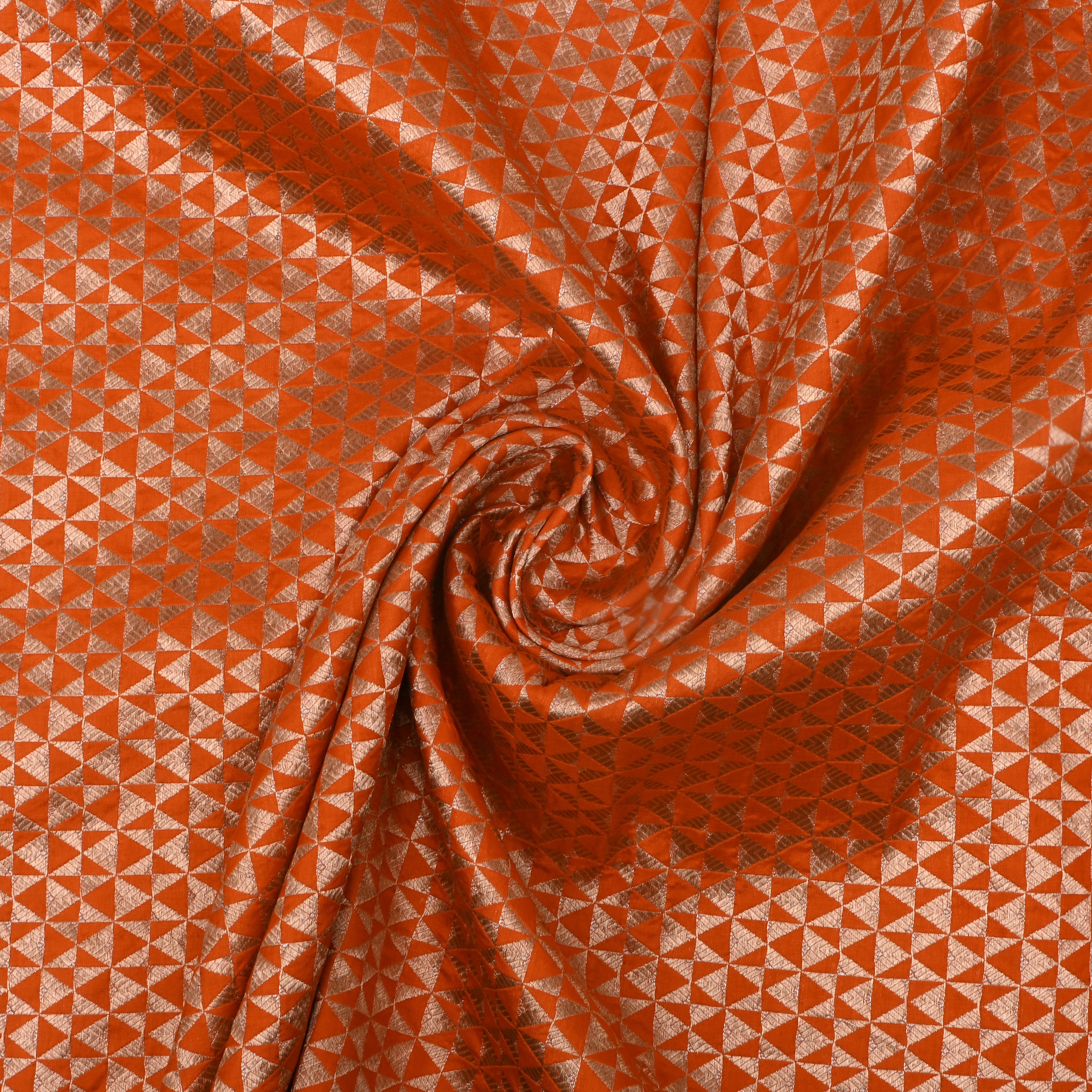 Bright Orange Jamawar Satin Fabric With Brocade Design