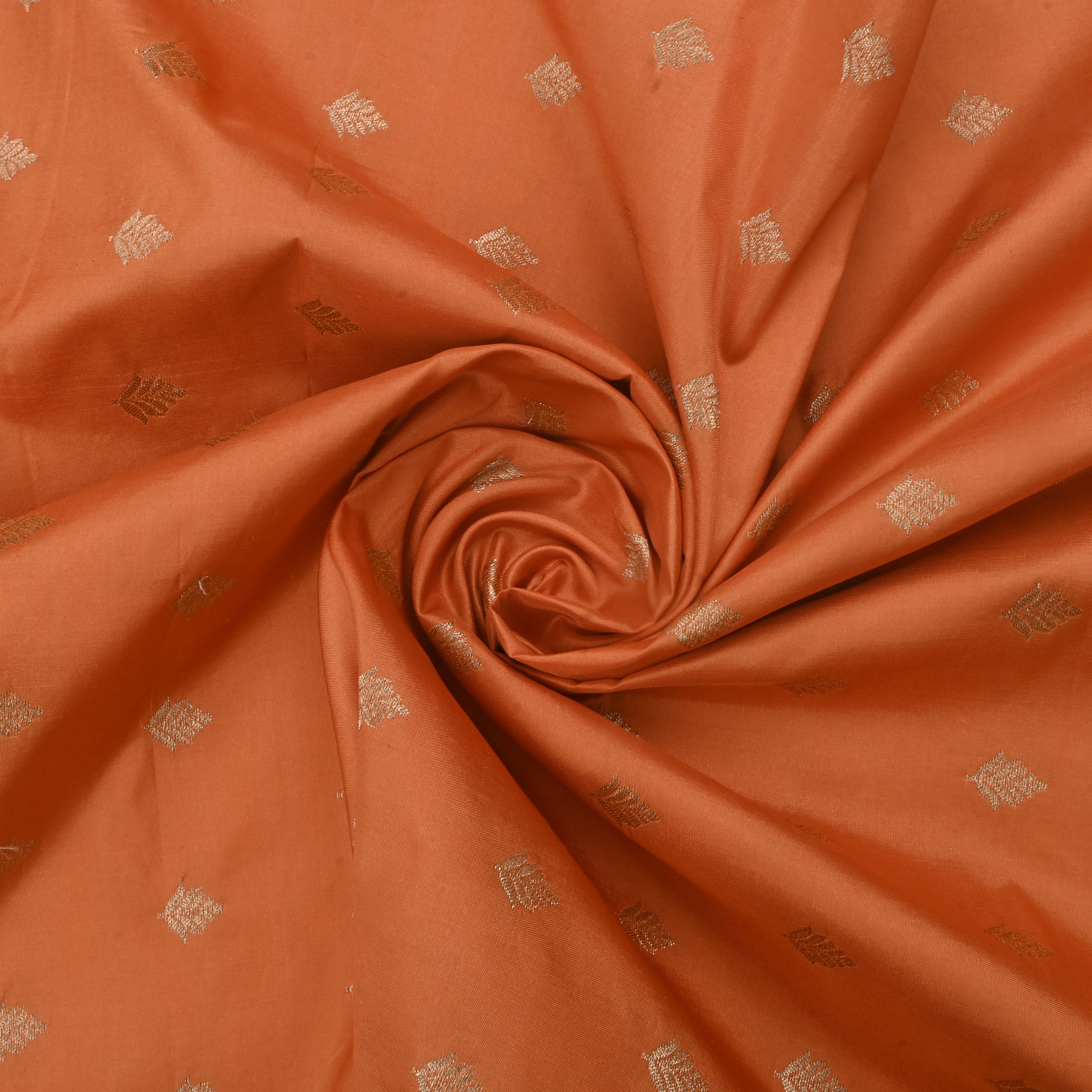 Soft Orange Jamawar Silk Fabric With Buttis
